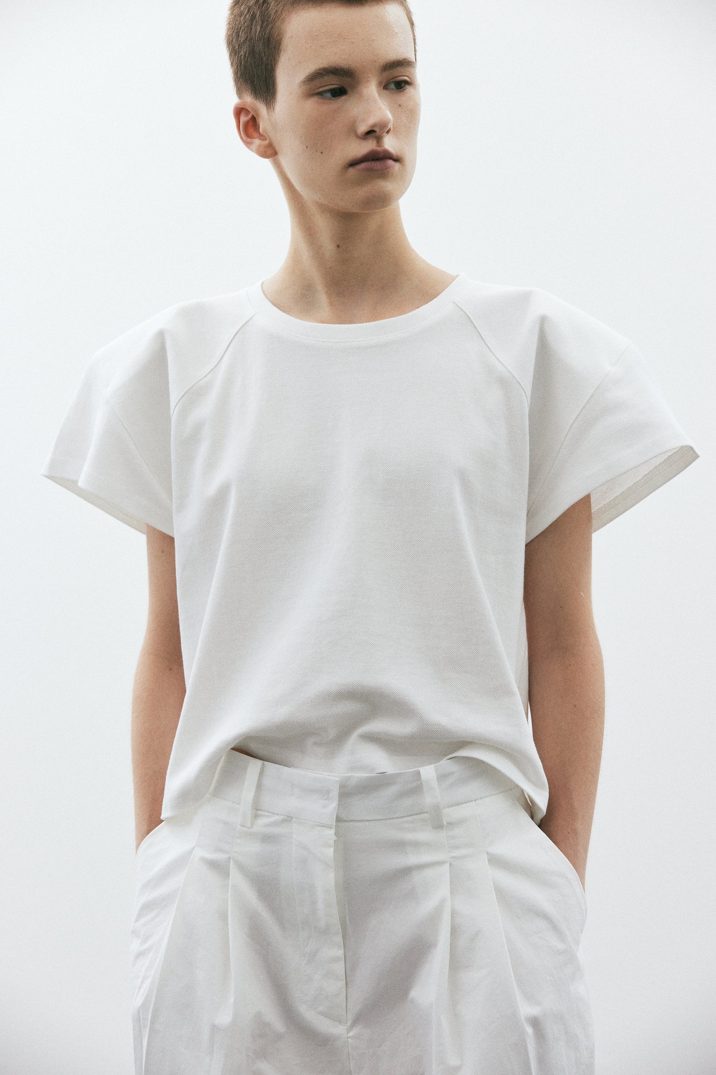 Padded Shoulder Sport Tee, Pure White