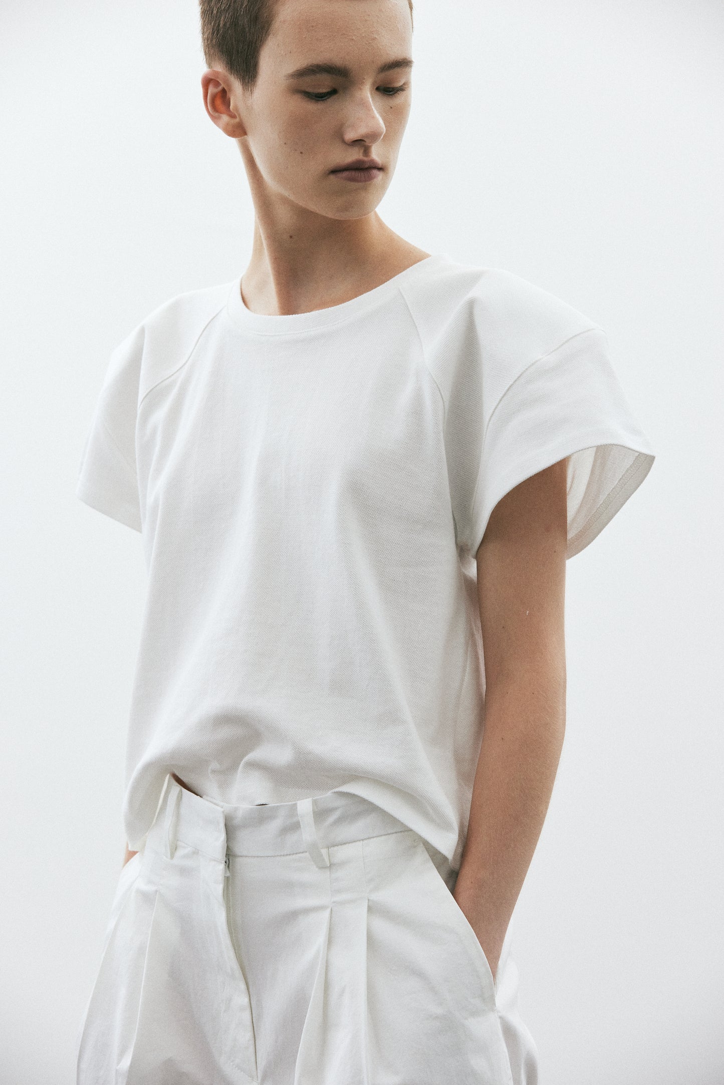 Padded Shoulder Sport Tee, Pure White