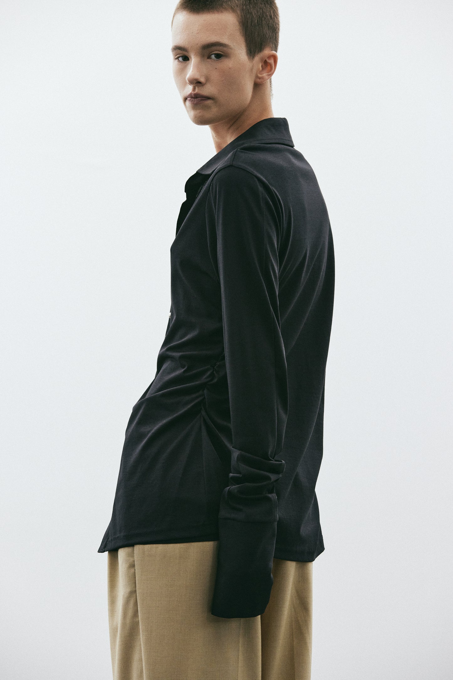 Open Button Link Blouse, Midnight Black