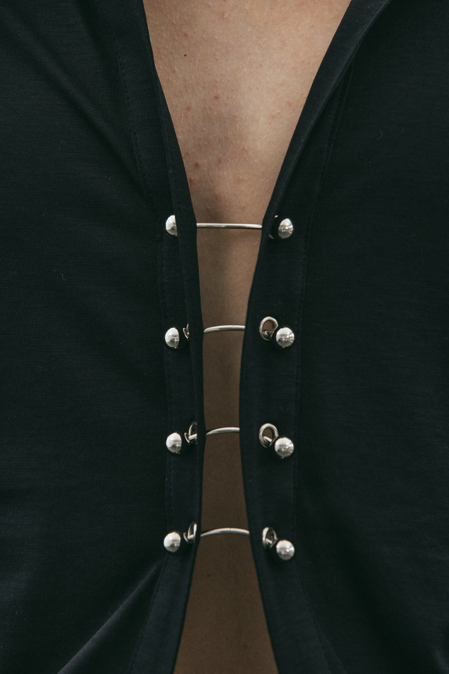 Open Button Link Blouse, Midnight Black