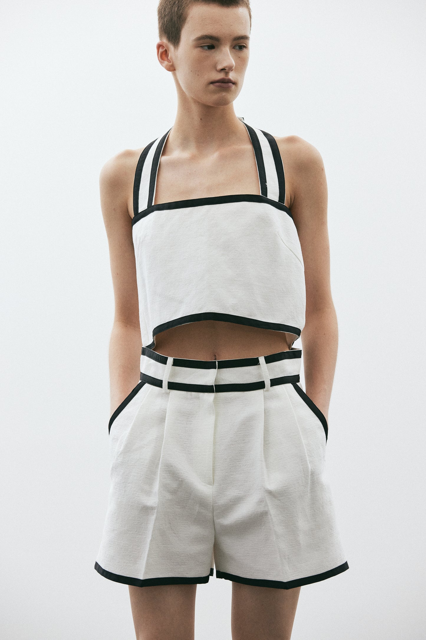 Contrast Trim Resort Shorts, Pearl White