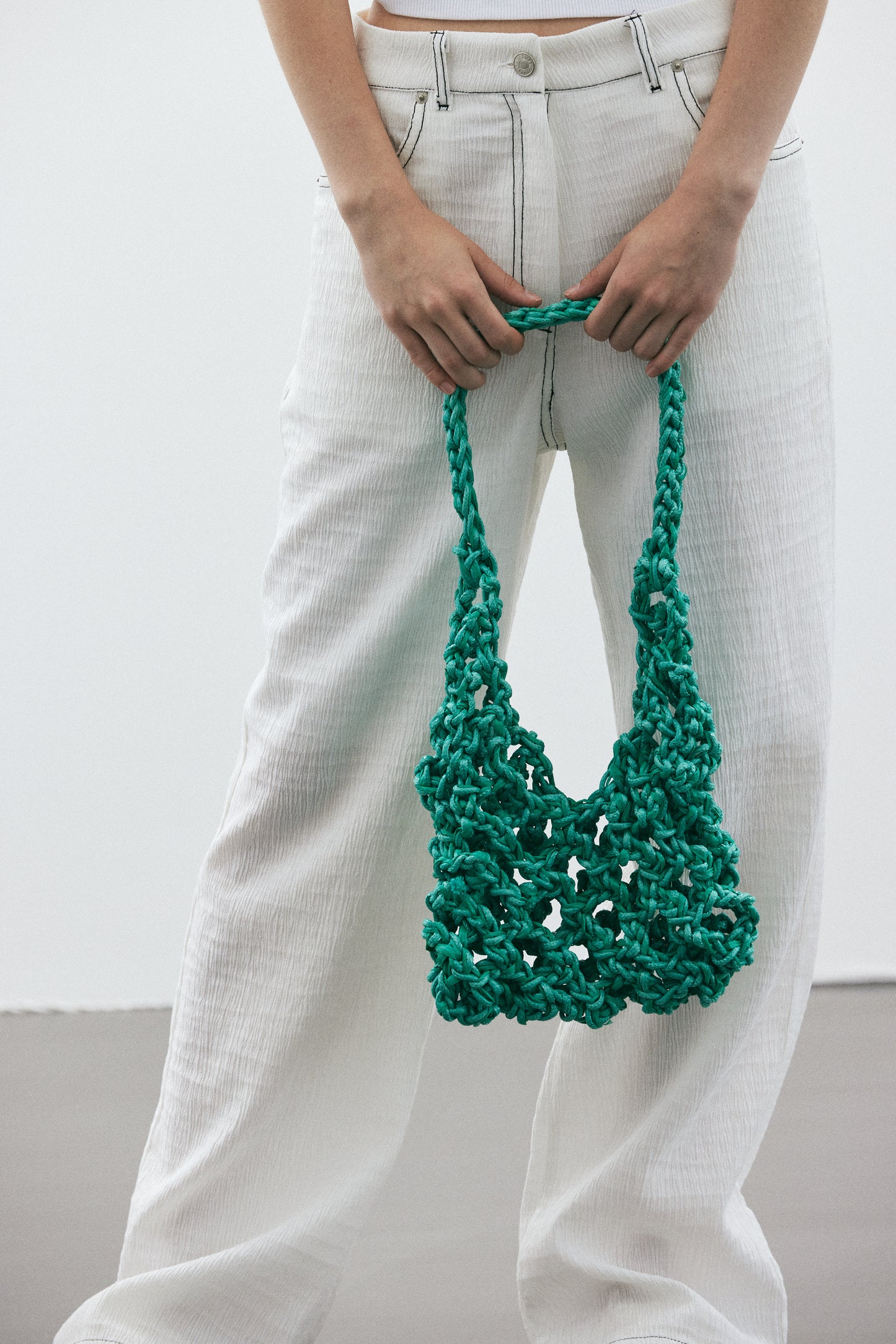 Braided Raffia Net Bag, Teal