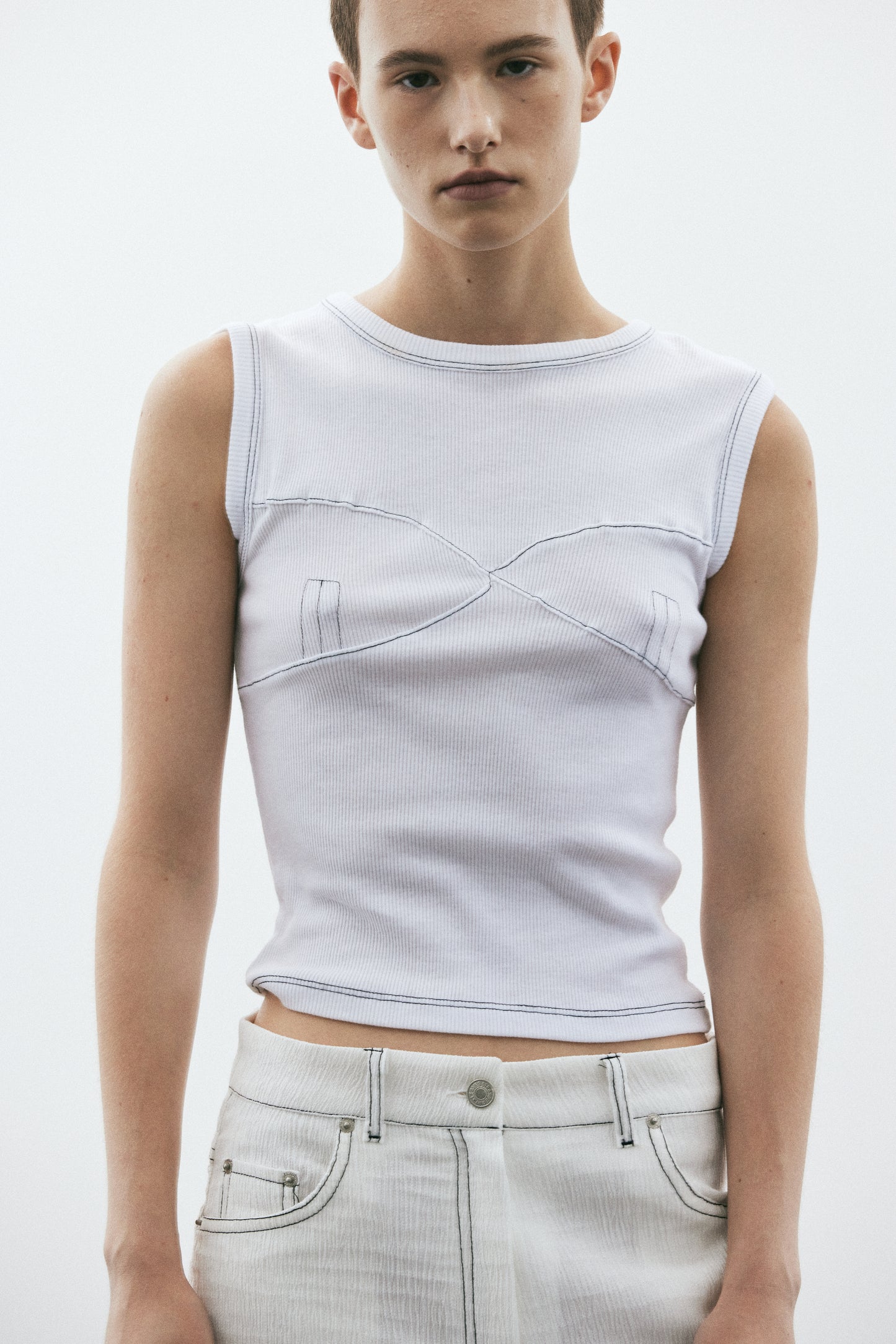 Stitching Bustier Tank, White