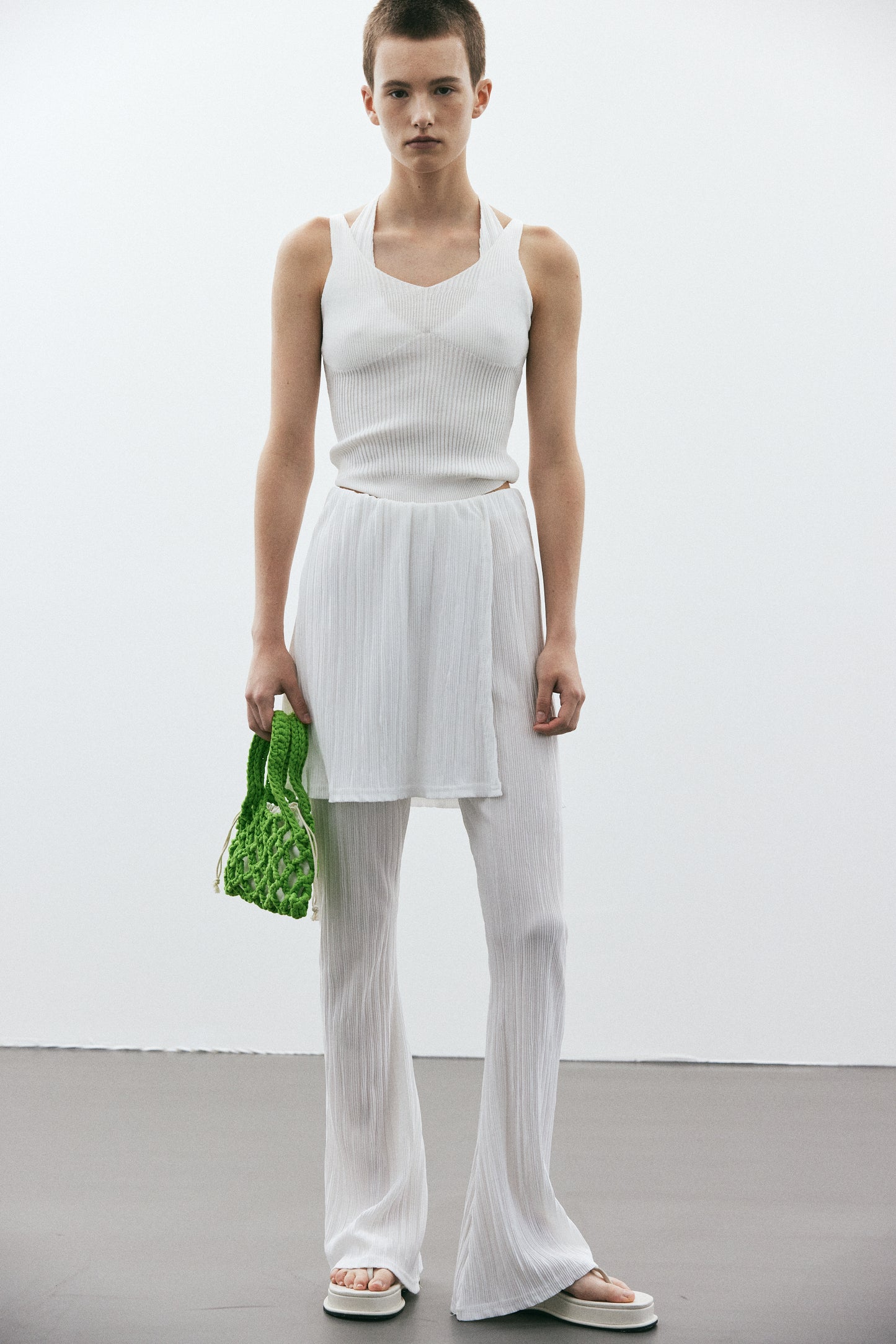 Duo Layered Tie Back Tank, Optic White