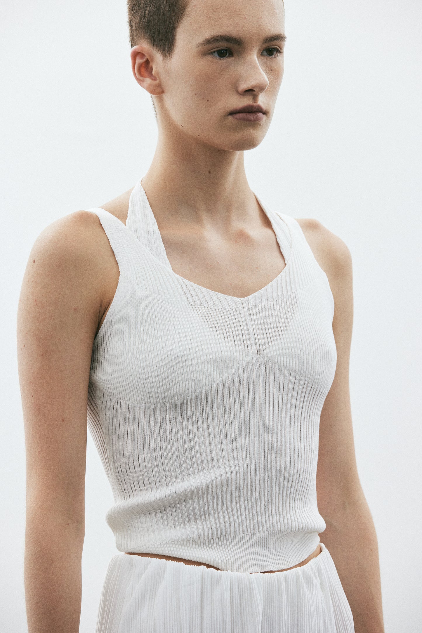 Duo Layered Tie Back Tank, Optic White