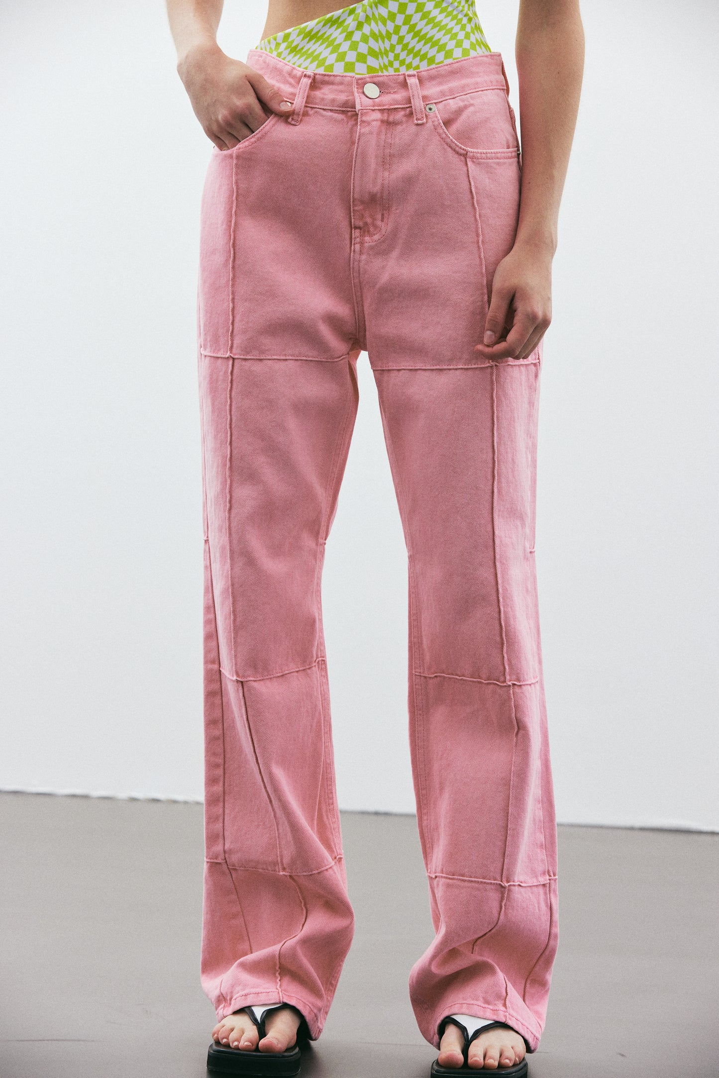 Stitch Paneled Line Jeans, Bubblegum