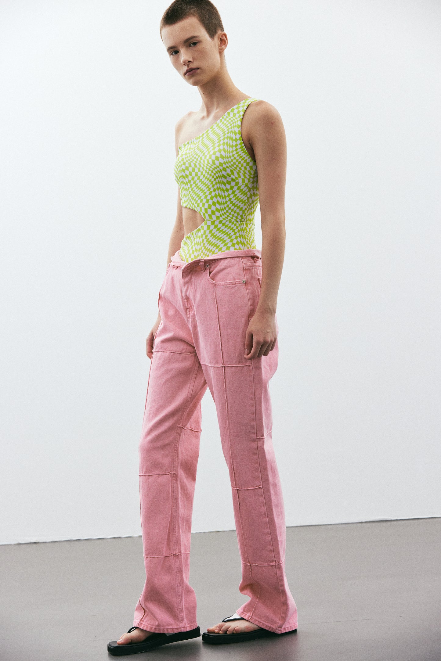 Stitch Paneled Line Jeans, Bubblegum