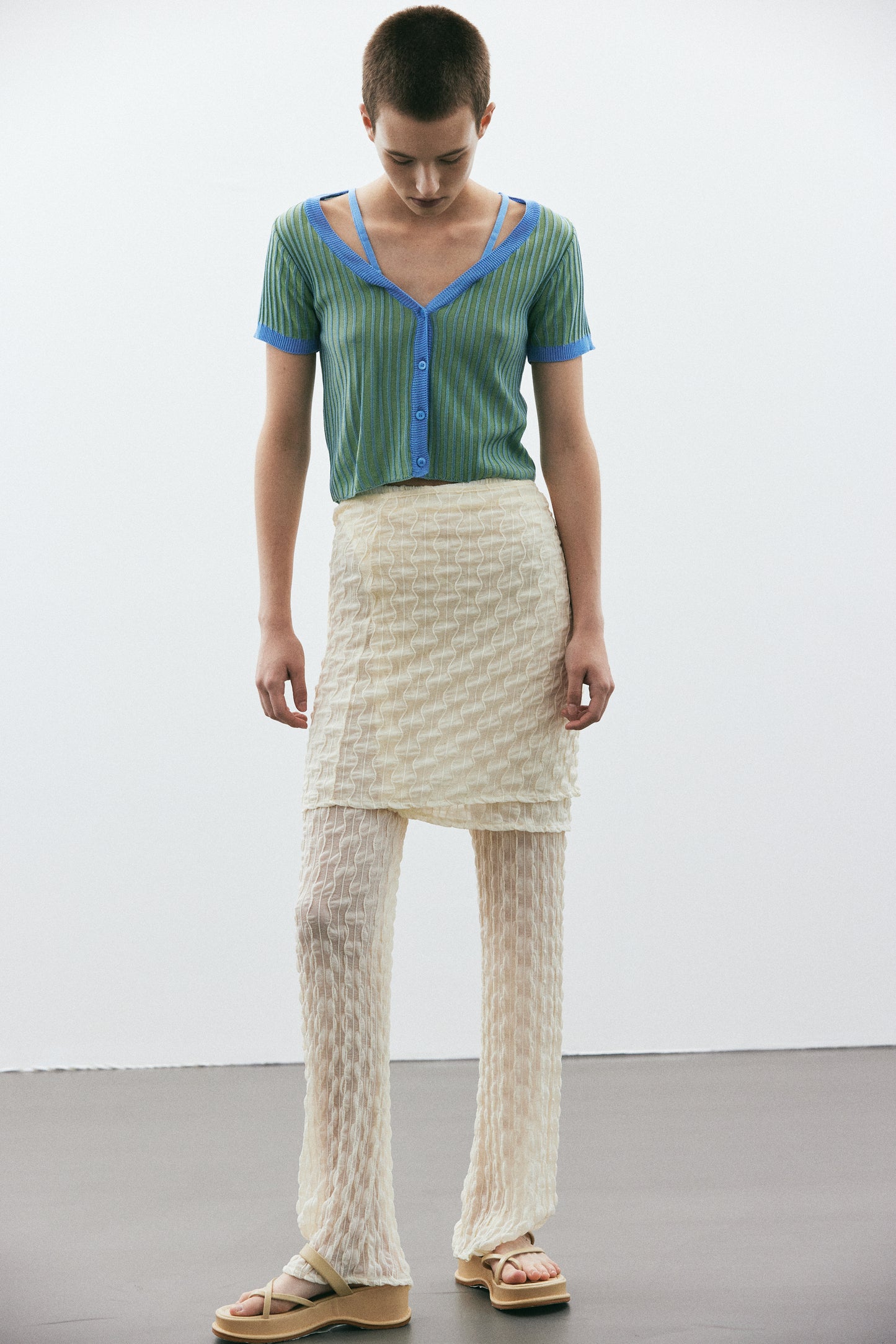 Layered Crop Rib Top, Turquoise