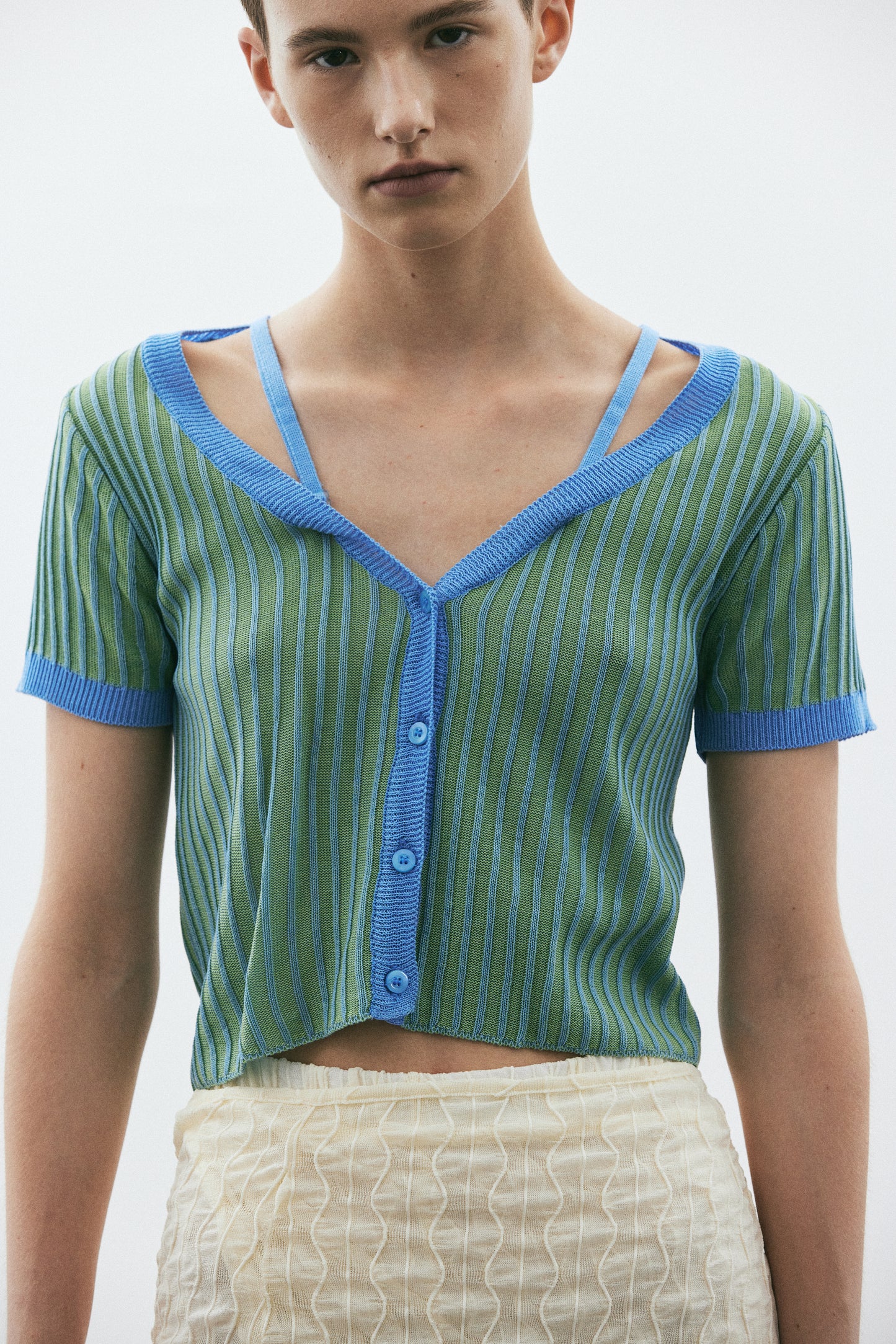 Layered Crop Rib Top, Turquoise