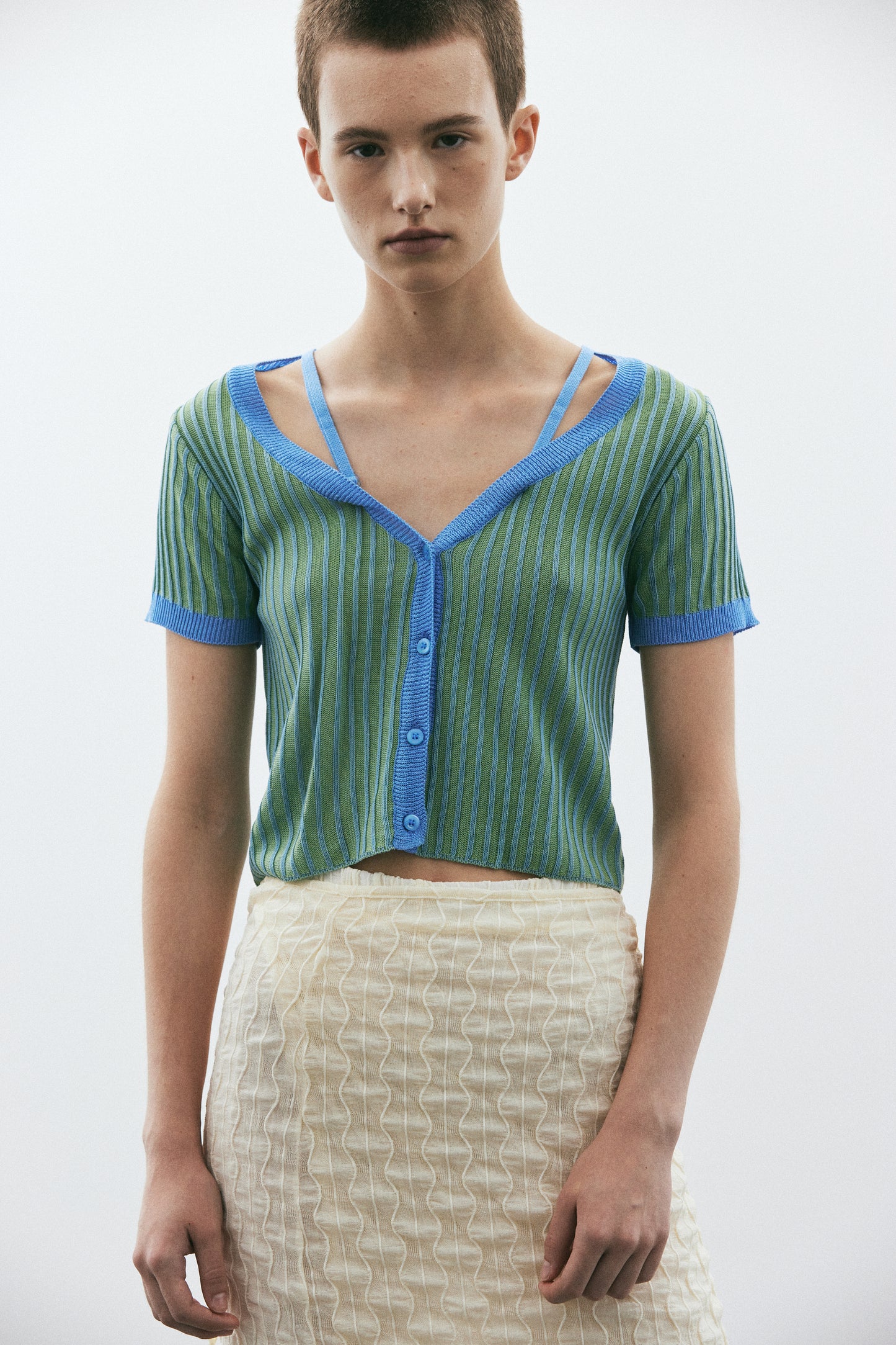 Layered Crop Rib Top, Turquoise
