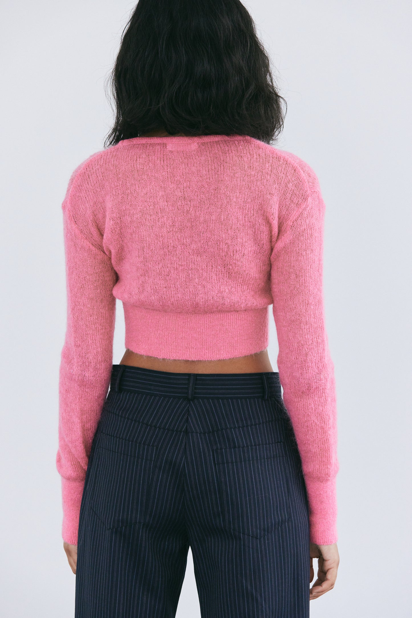 Fuzzy Crop Mohair Cardigan, Bubblegum Pink