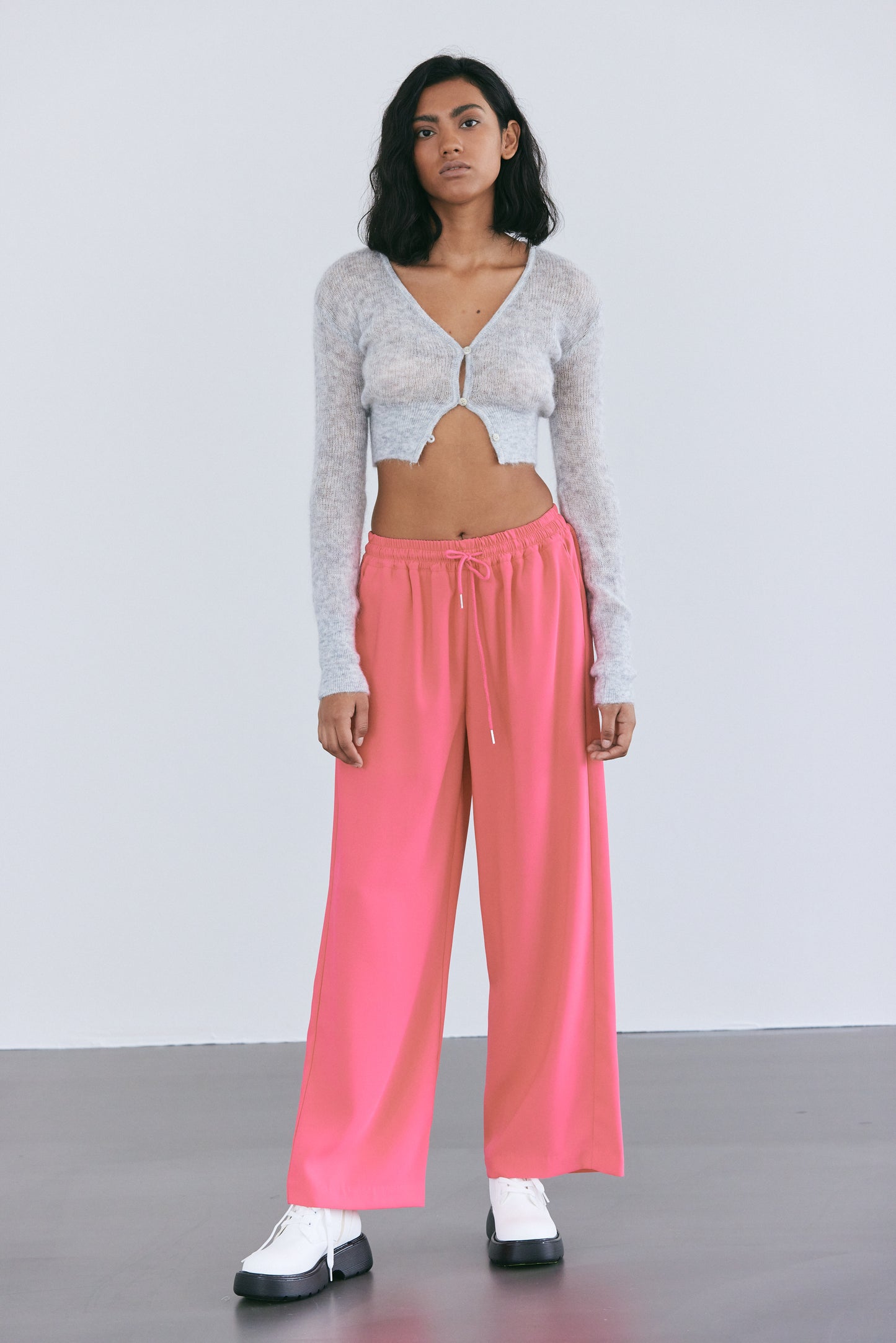 Fuzzy Crop Mohair Cardigan, Light Grey