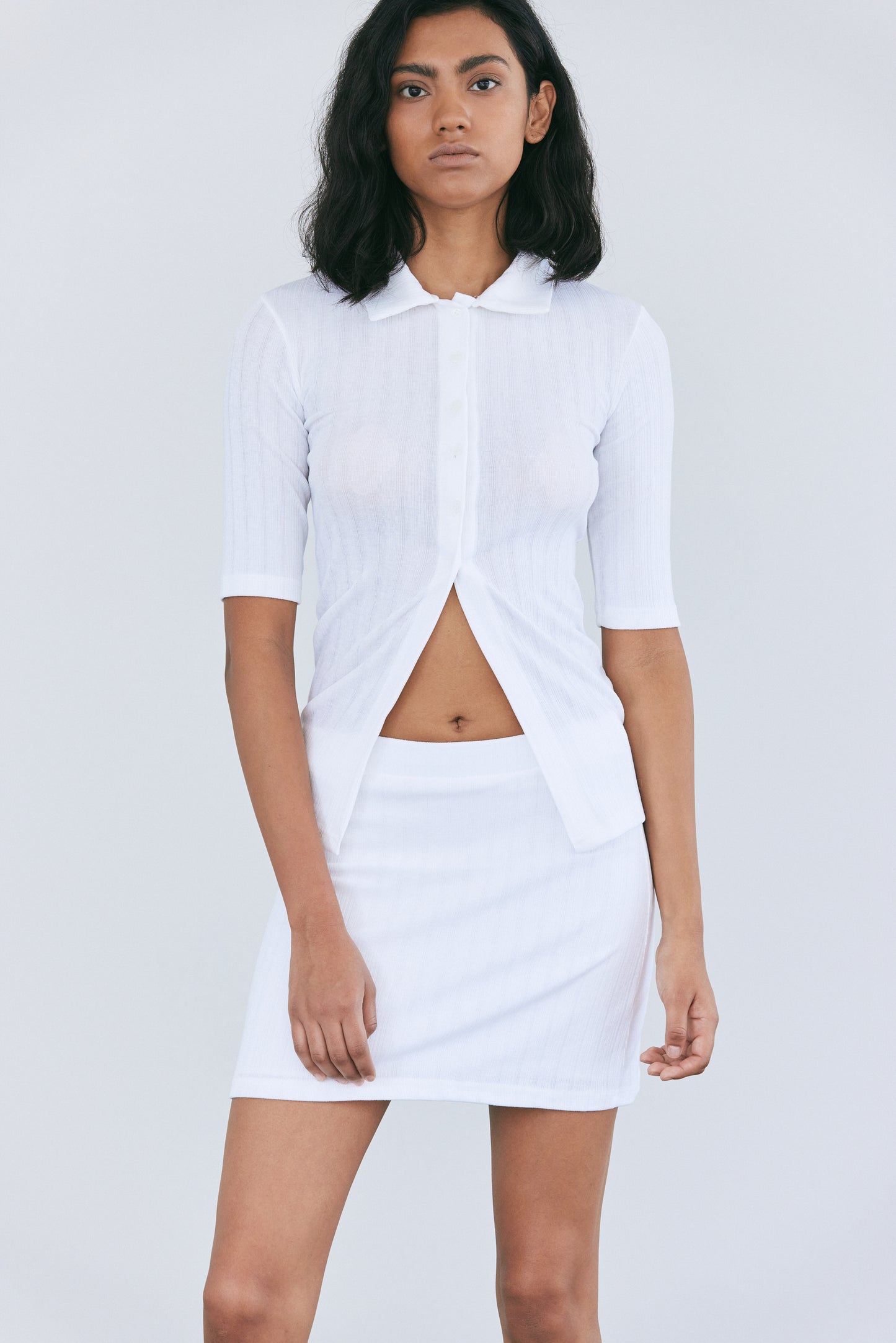 Rib Knit Polo Top, Jasmine White
