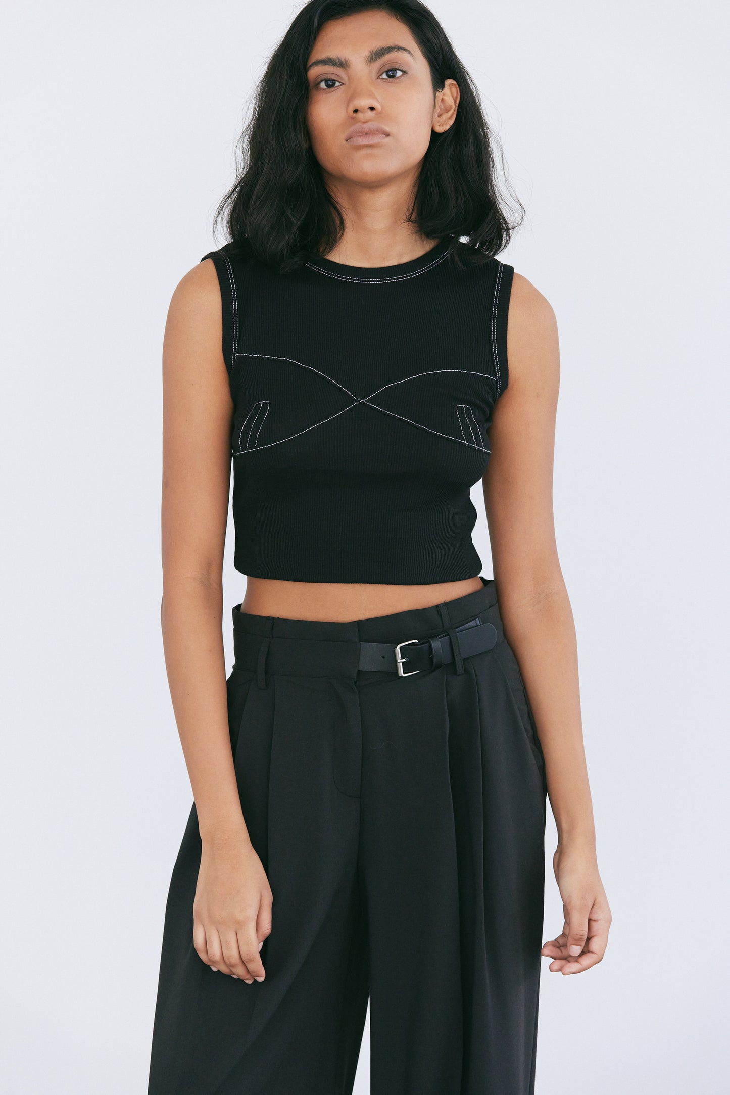 Stitching Bustier Tank, Black