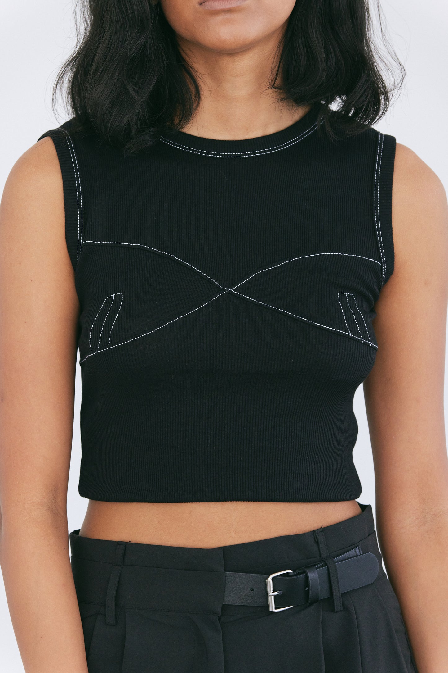 Stitching Bustier Tank, Black