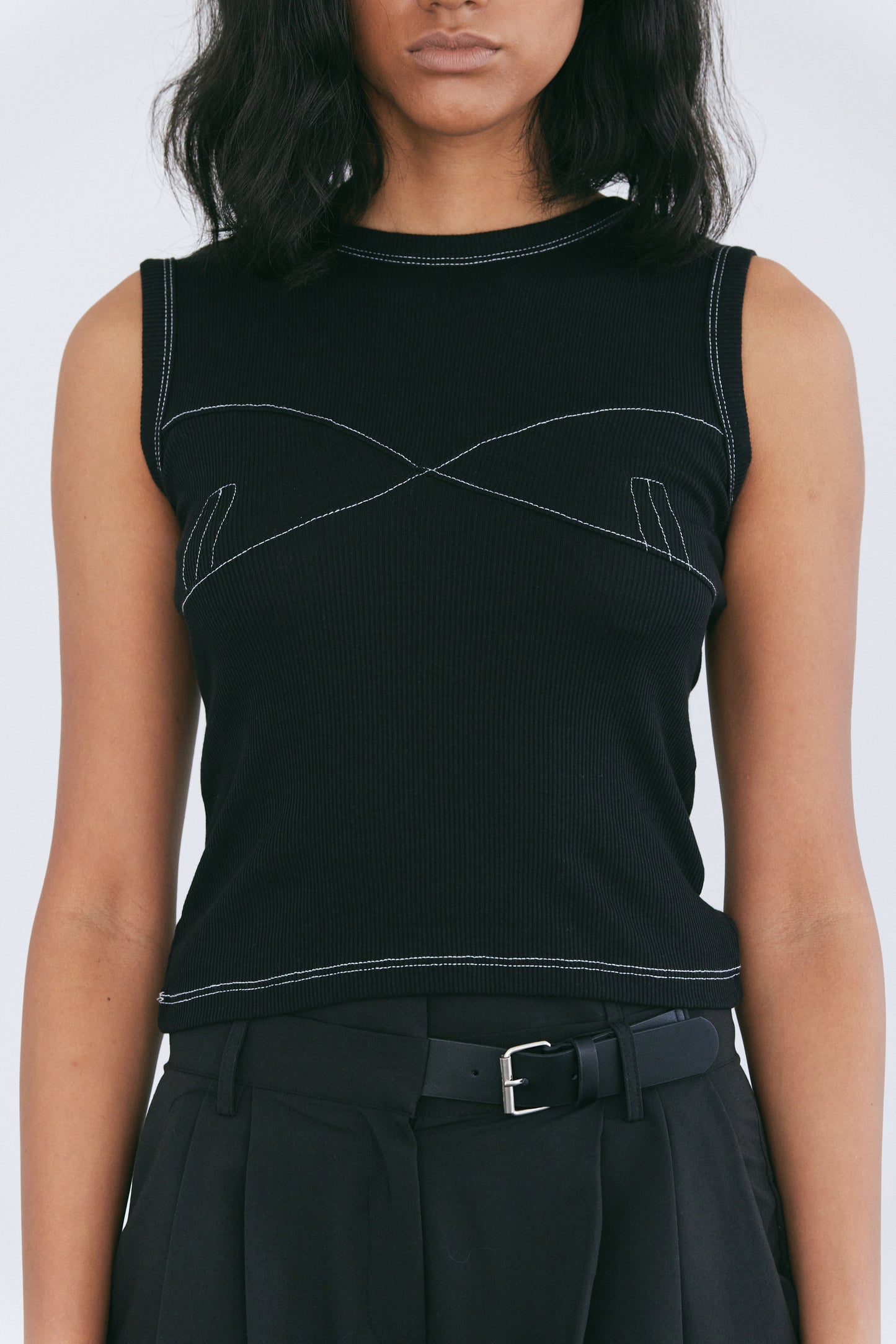 Stitching Bustier Tank, Black
