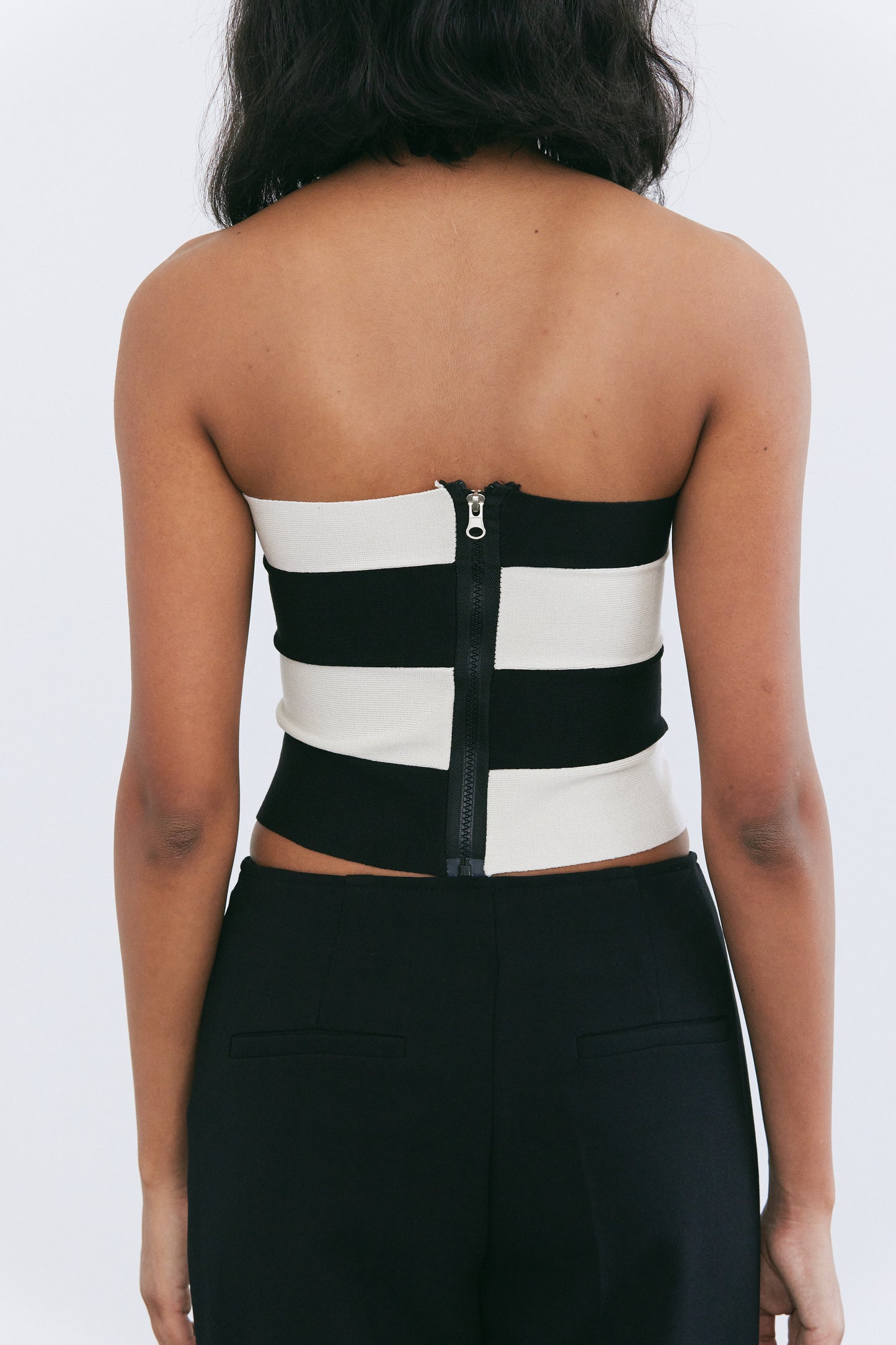 Oblique Bustier Top, Ivory & Black