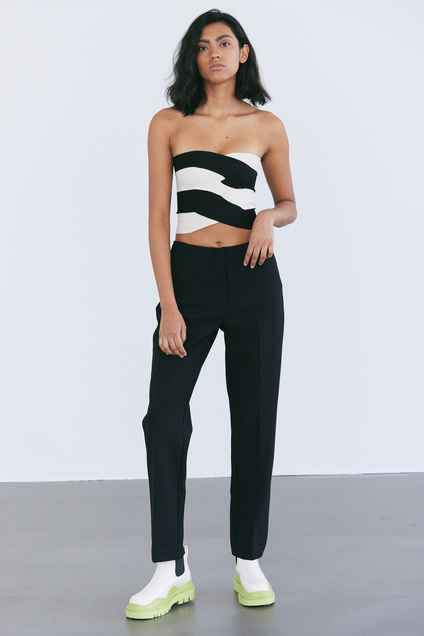 Oblique Bustier Top, Ivory & Black