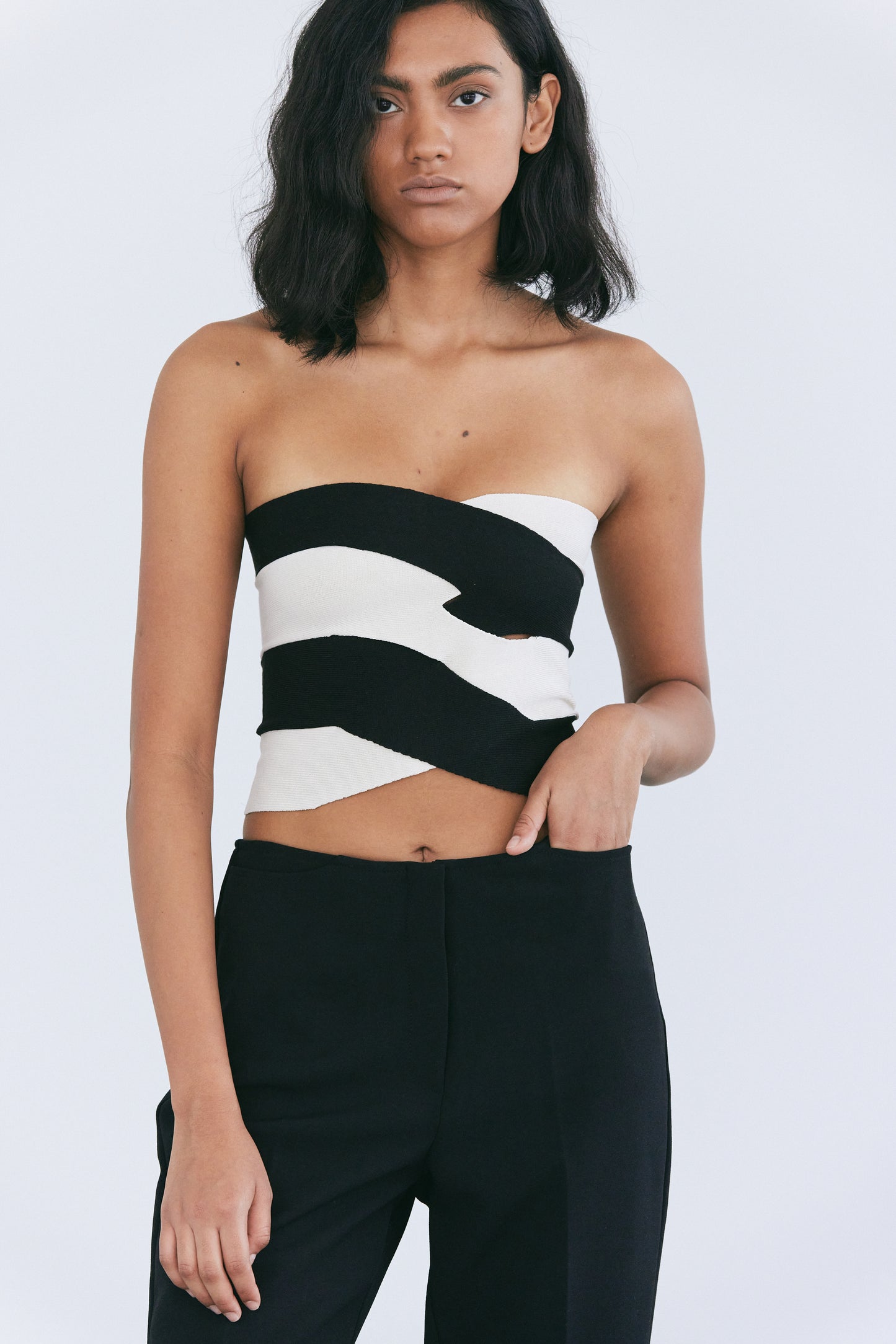 Oblique Bustier Top, Ivory & Black
