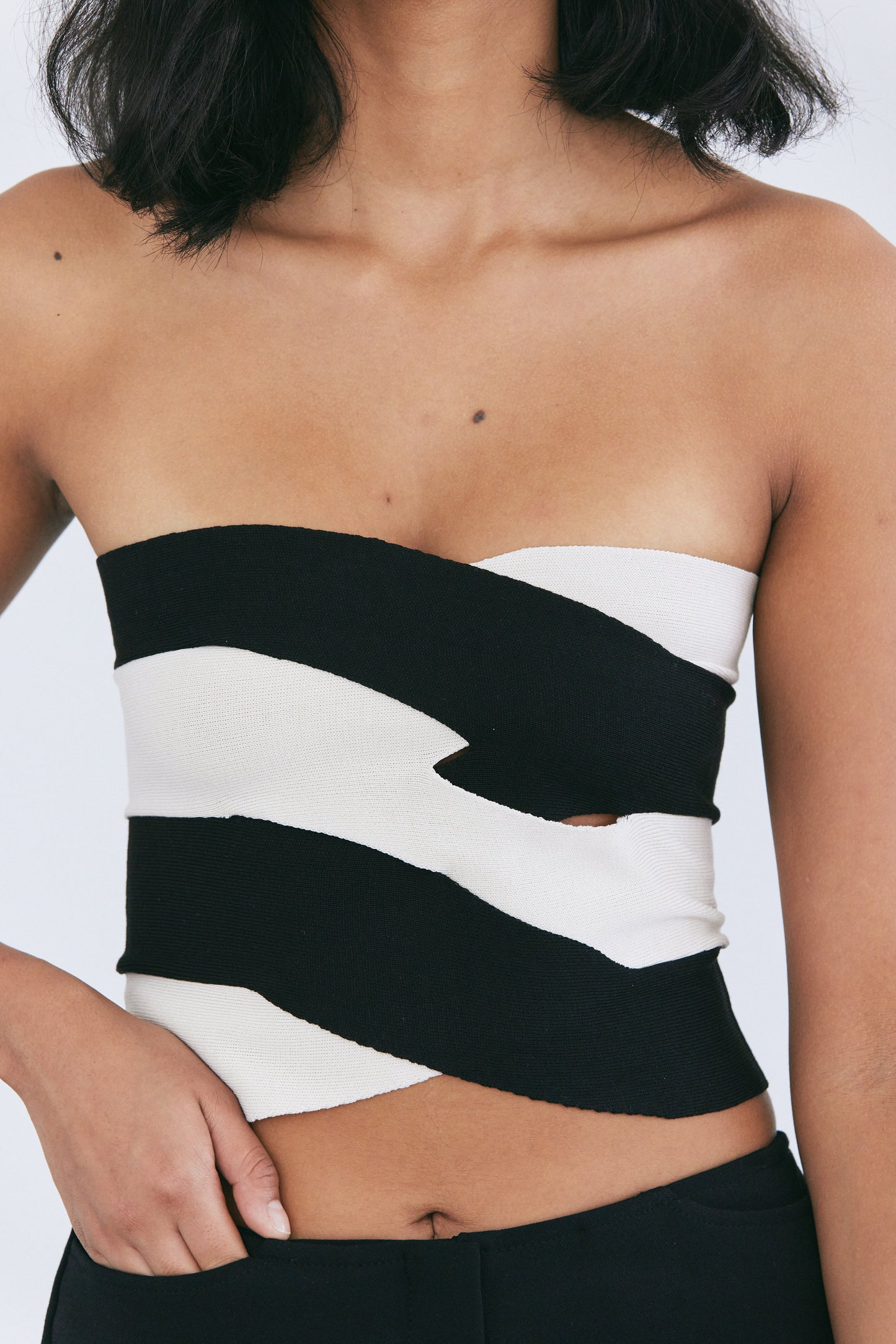 Oblique Bustier Top, Ivory & Black