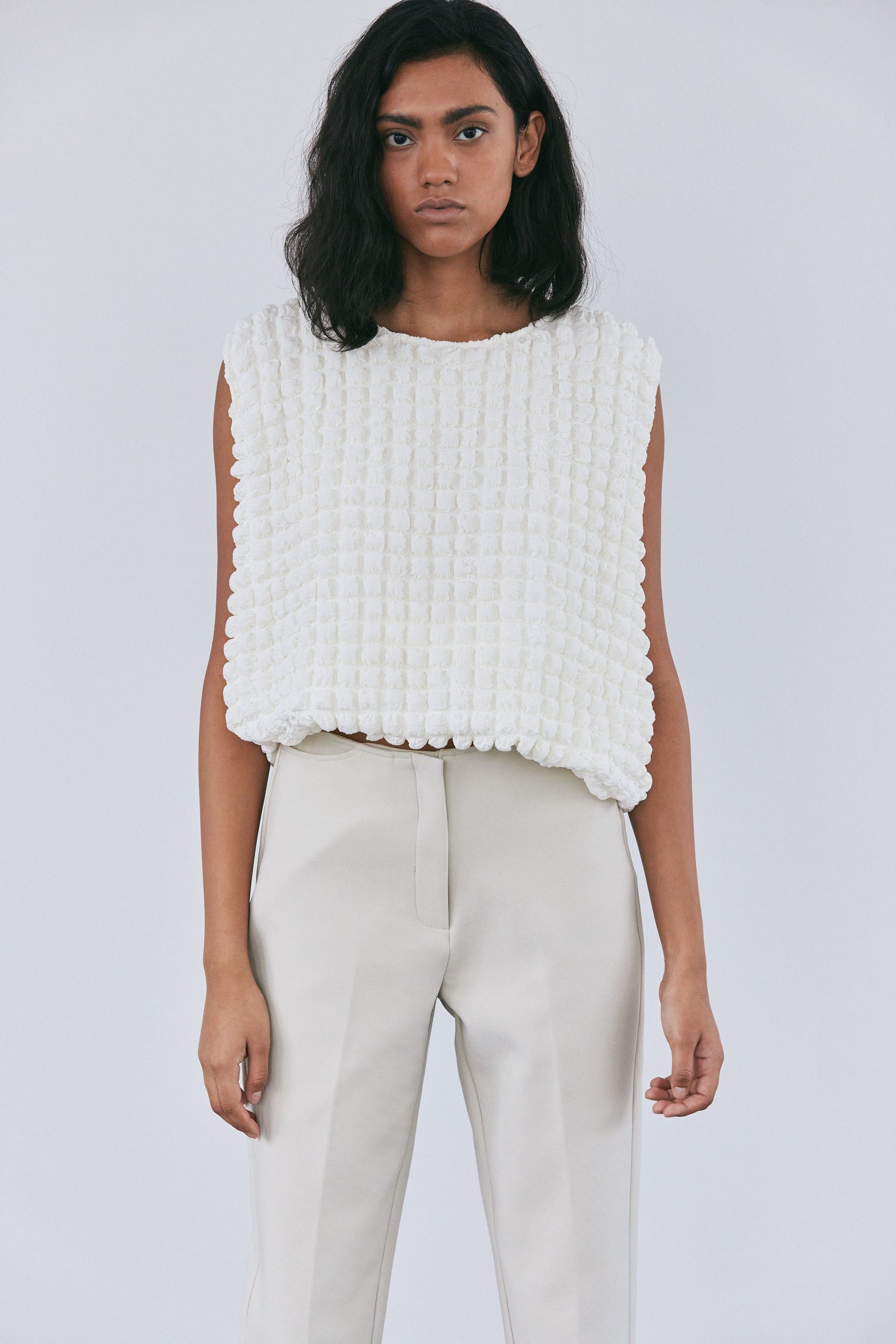 Sleeveless Popcorn Top, Cream SourceUnknown