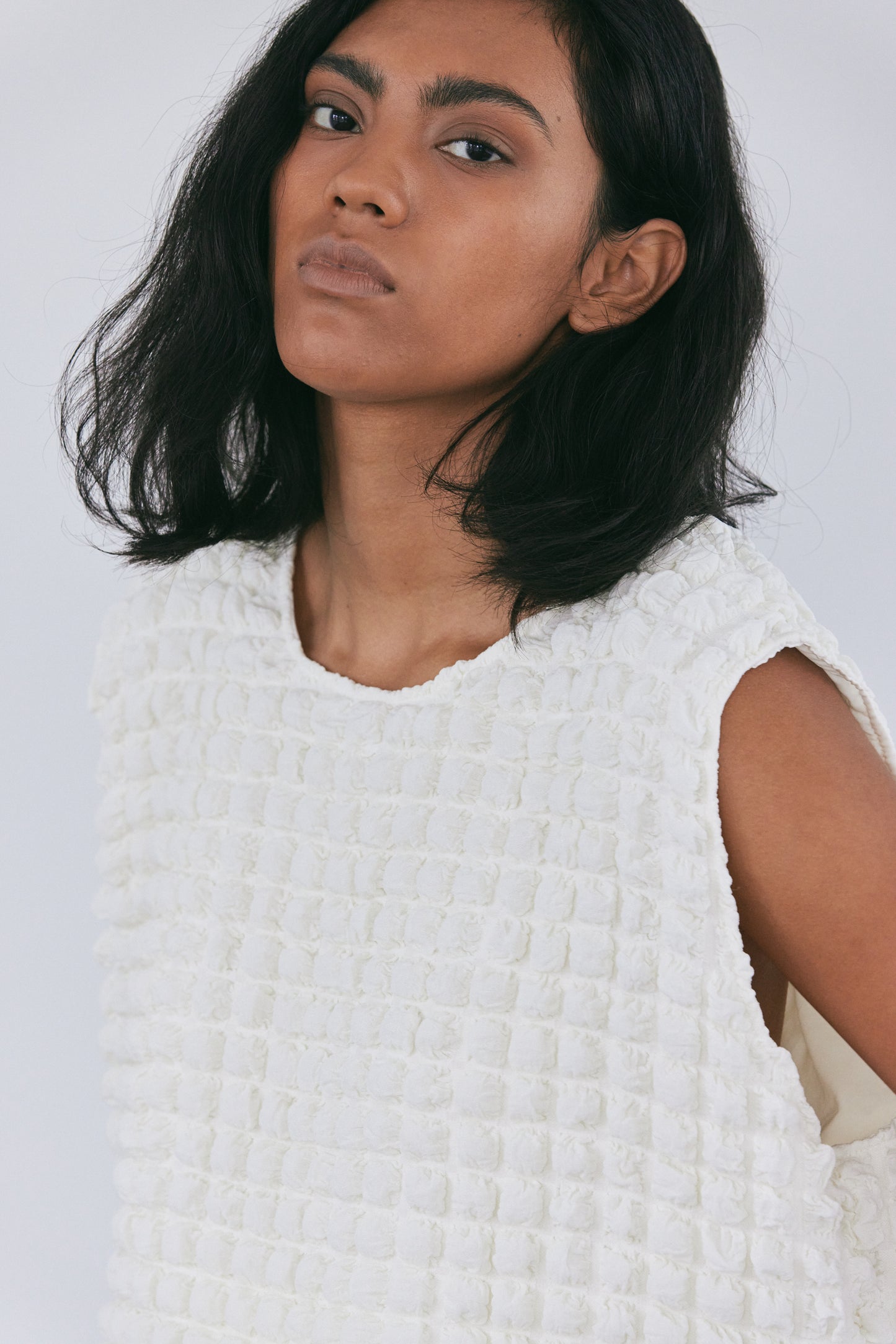 Sleeveless Popcorn Top, Cream