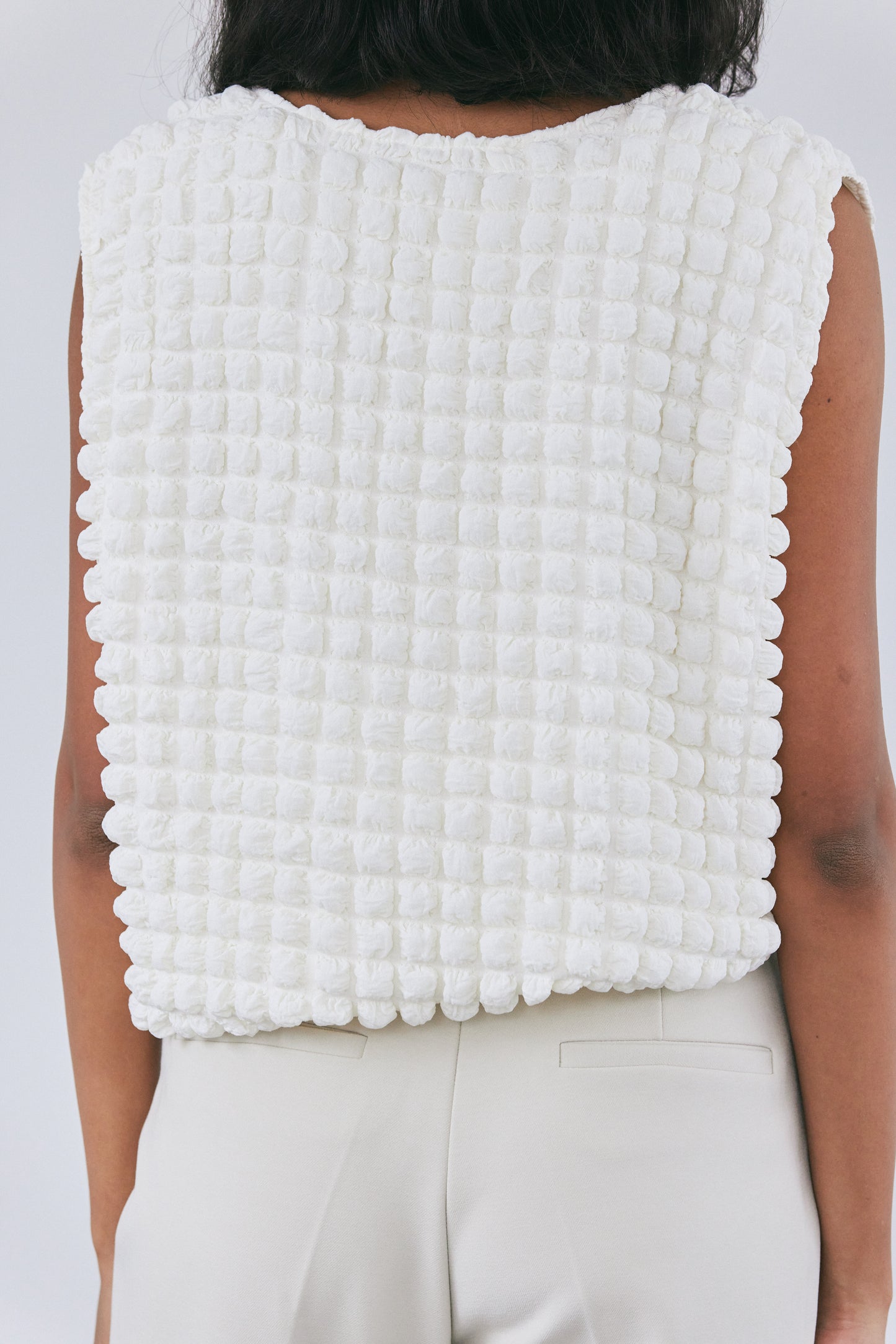 Sleeveless Popcorn Top, Cream