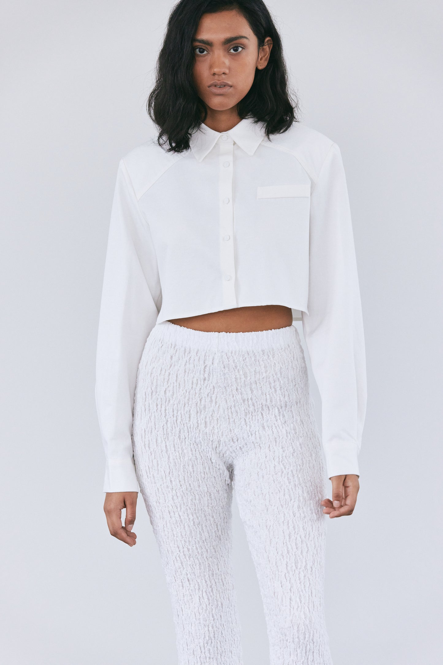 Padded Crop Boxy Shirt, Porcelain