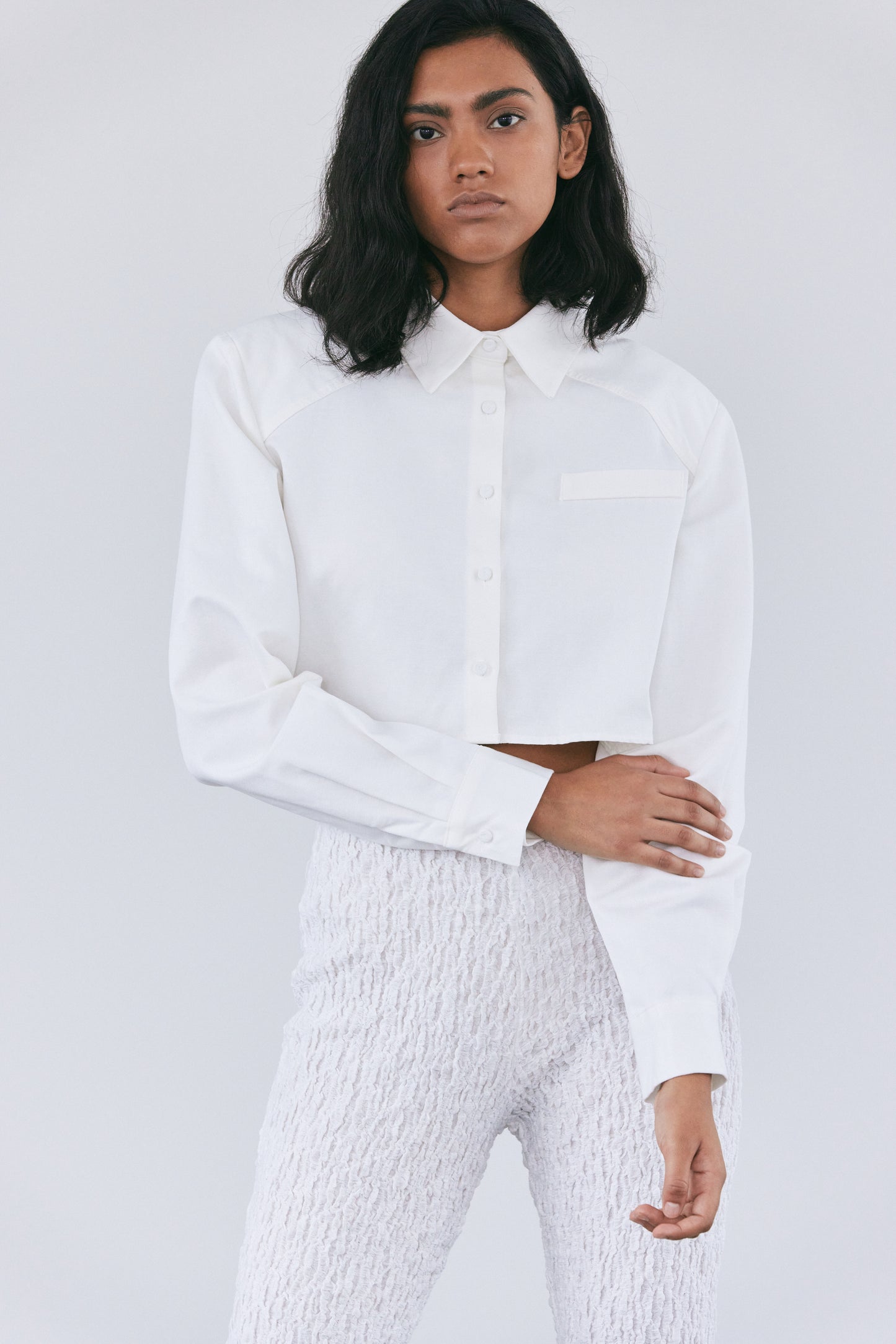 Padded Crop Boxy Shirt, Porcelain