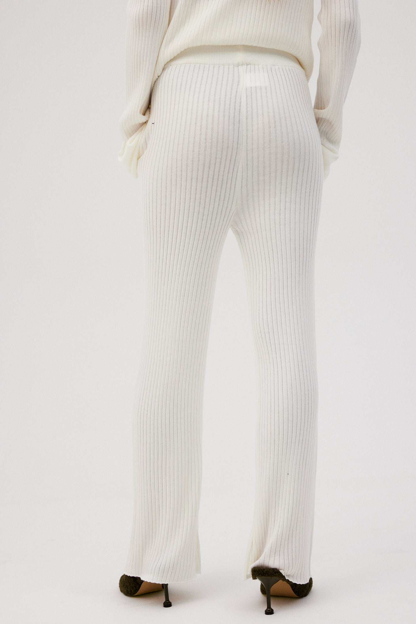 Flowy Rib Knit Cardigan & Pants Set, Chiffon