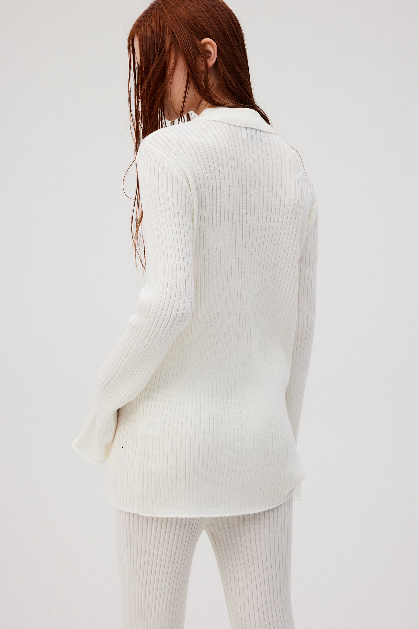 Flowy Rib Knit Cardigan & Pants Set, Chiffon