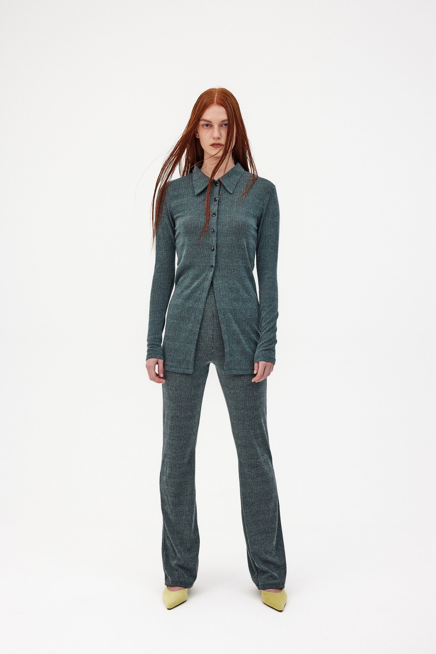 Extra Long Rib Knit Pants, Aegean Melange
