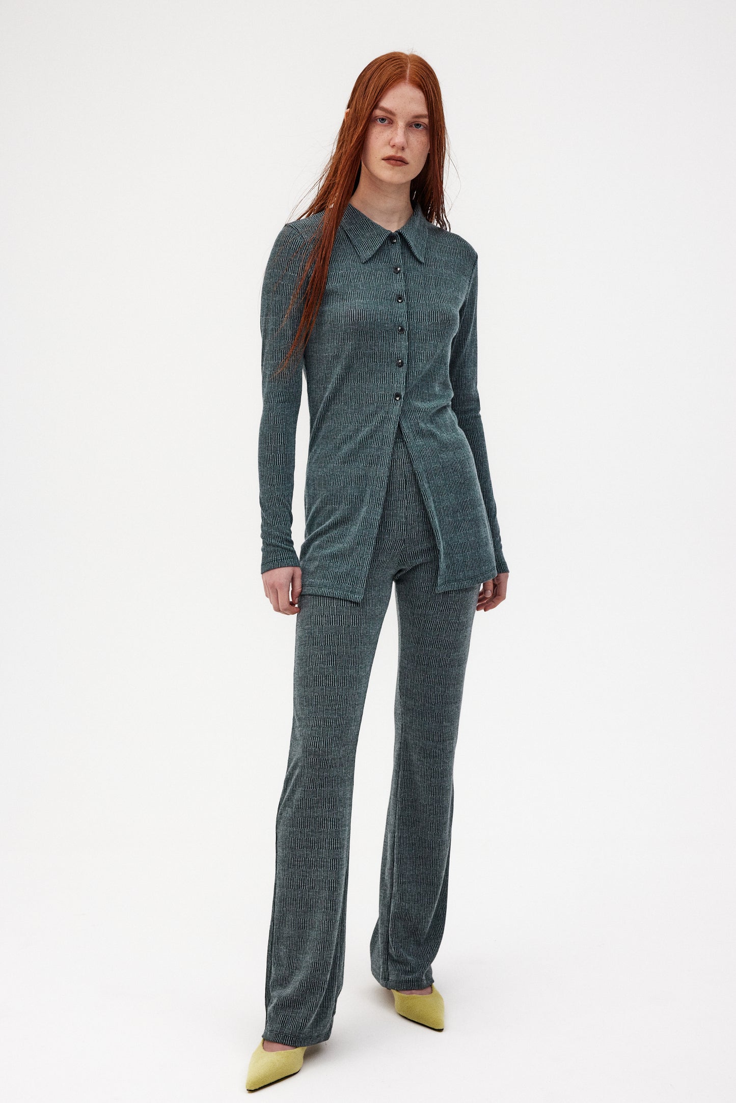 Extra Long Rib Knit Pants, Aegean Melange