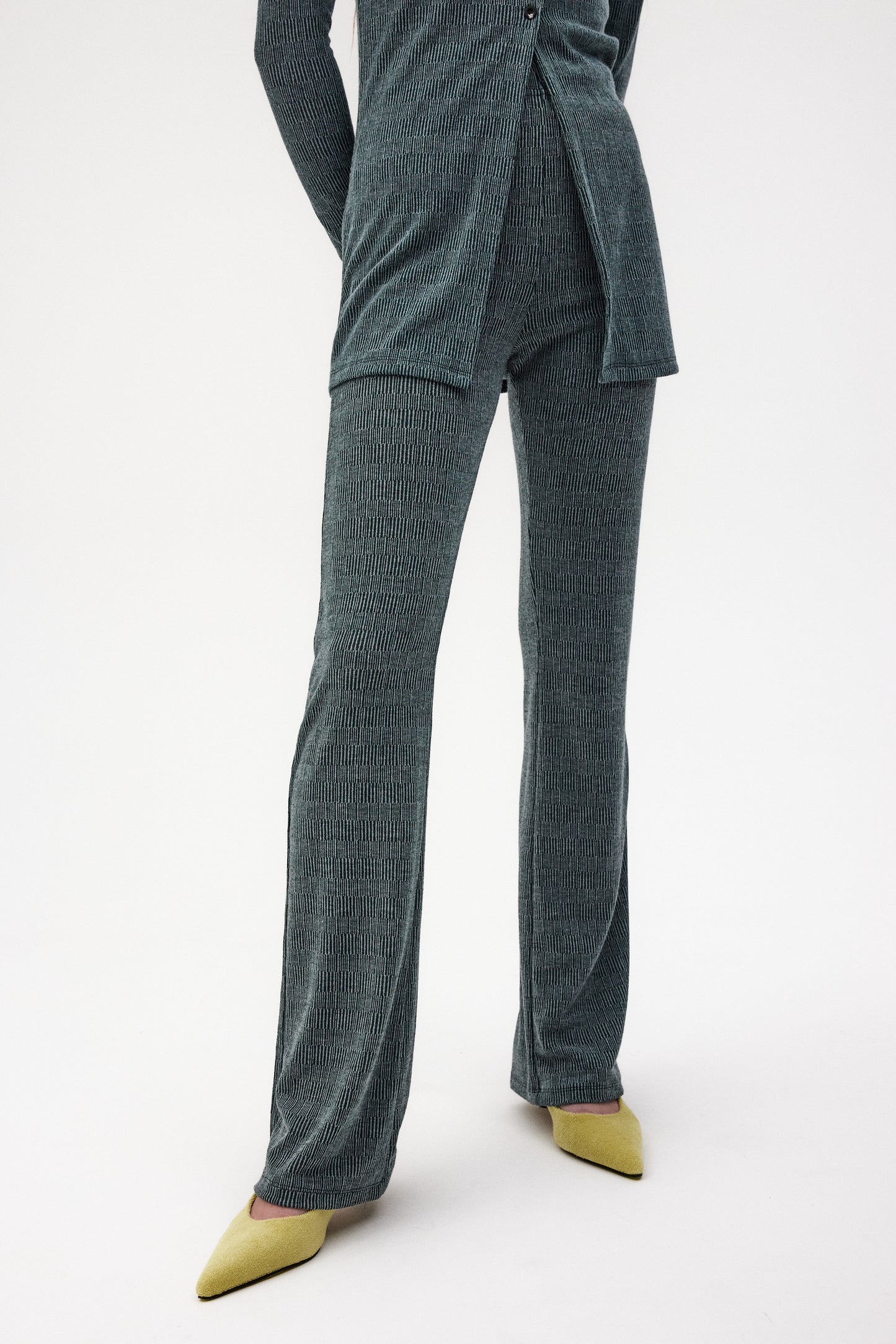 Extra Long Rib Knit Pants, Aegean Melange