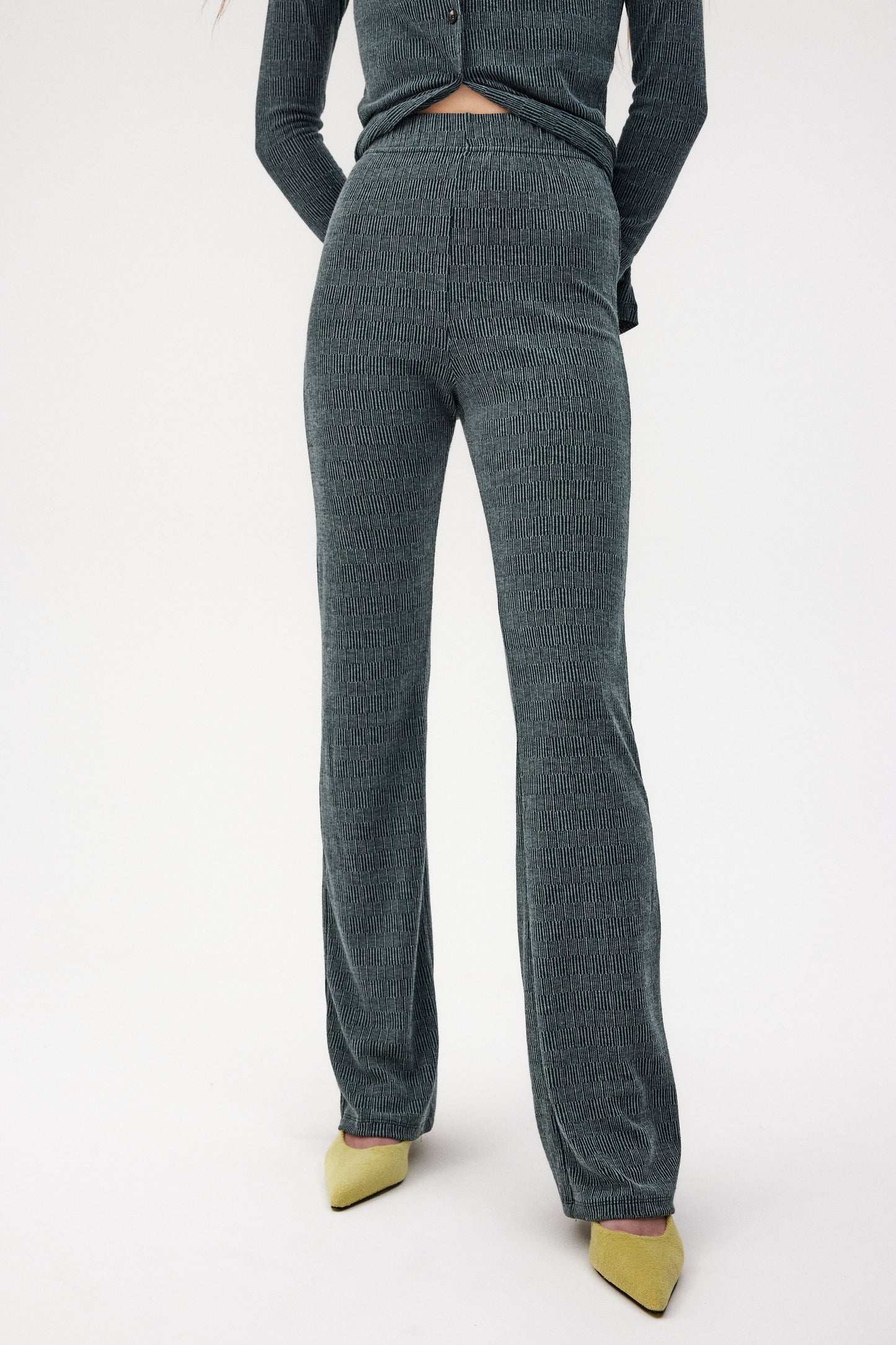 Extra Long Rib Knit Pants, Aegean Melange