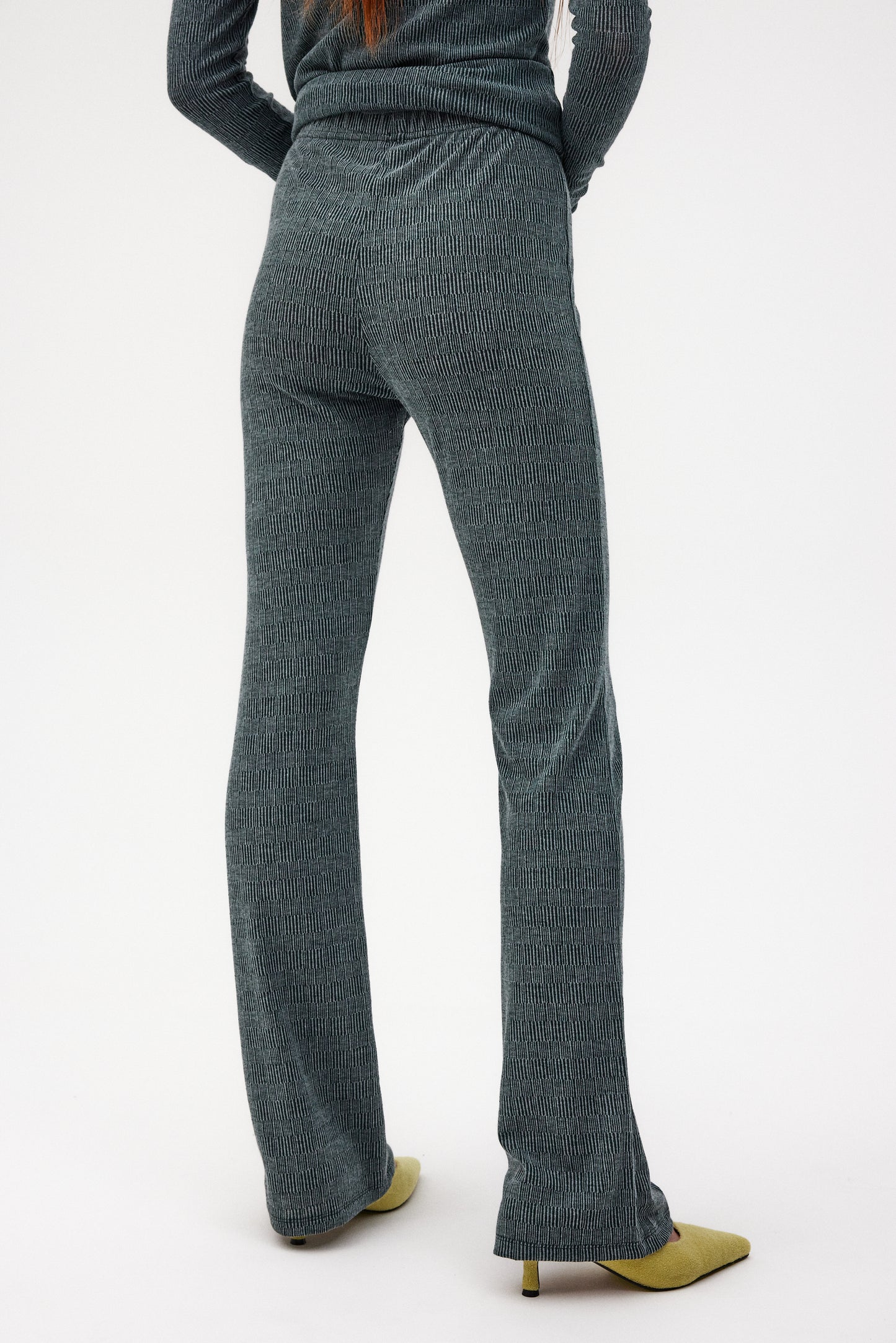 Extra Long Rib Knit Pants, Aegean Melange