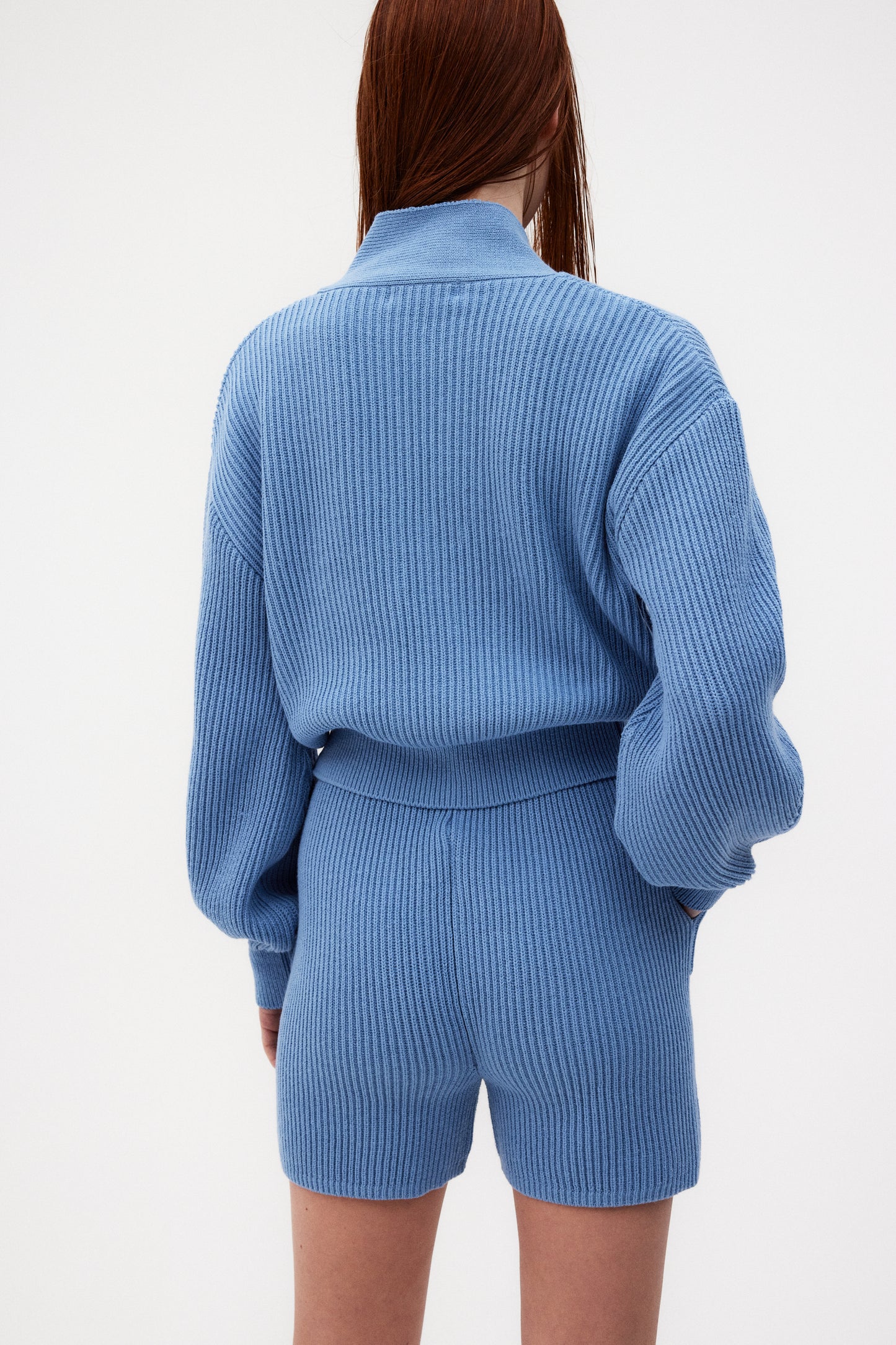 Extra Fine Wool Cardigan & Shorts Set, Aqua