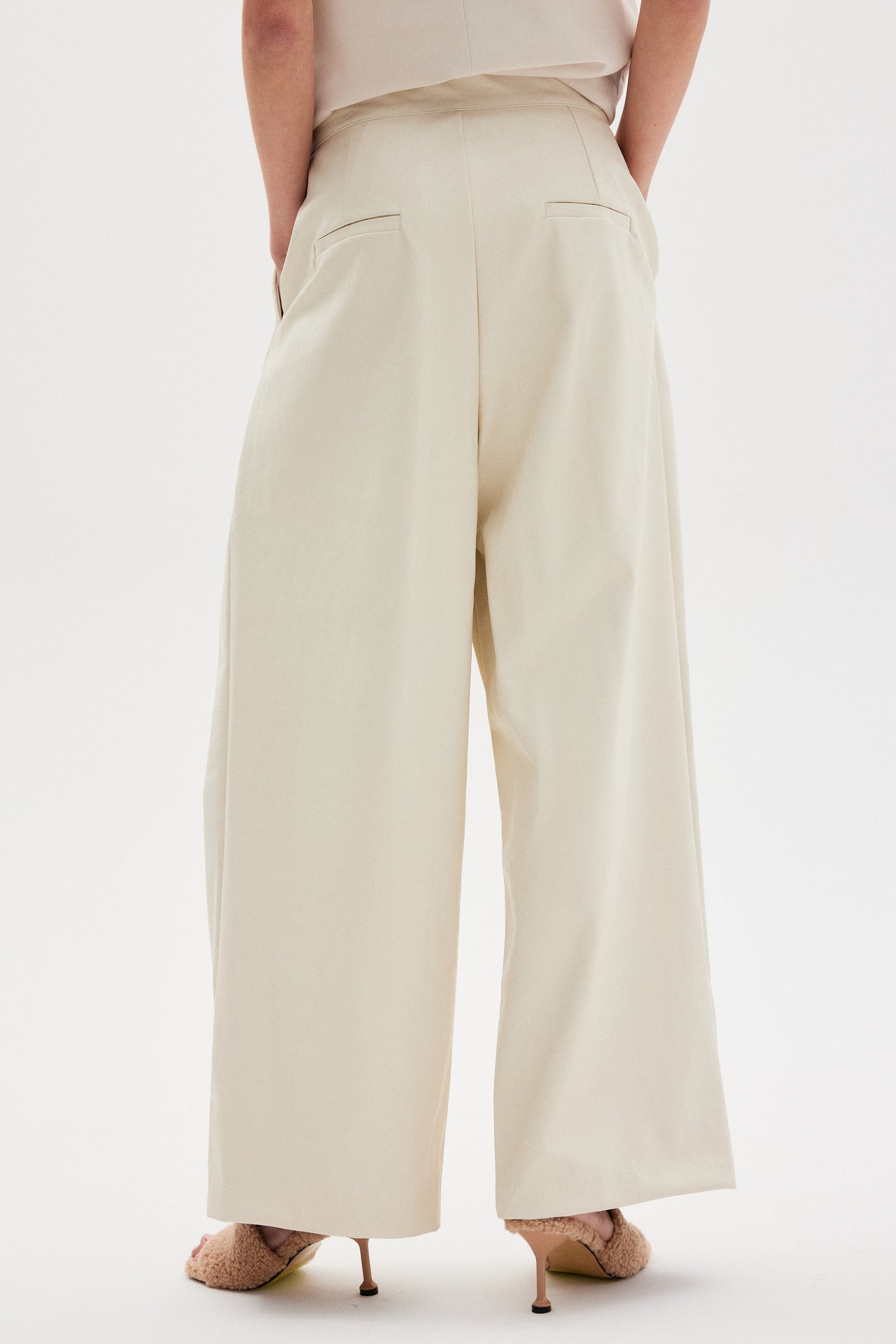 Wide Leg Vegan Leather Pants, Custard