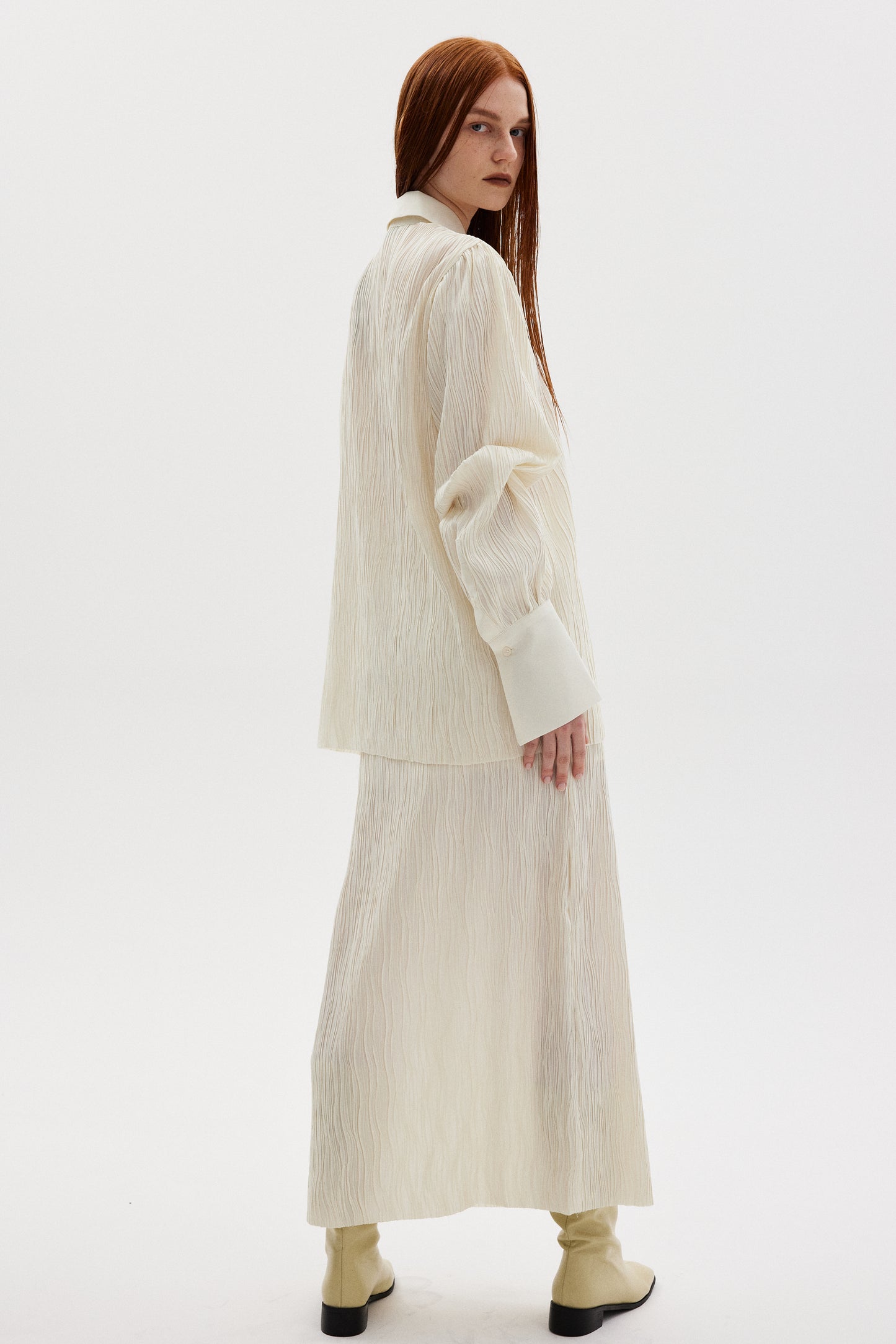 Oversized Plissé Shirt, Putty
