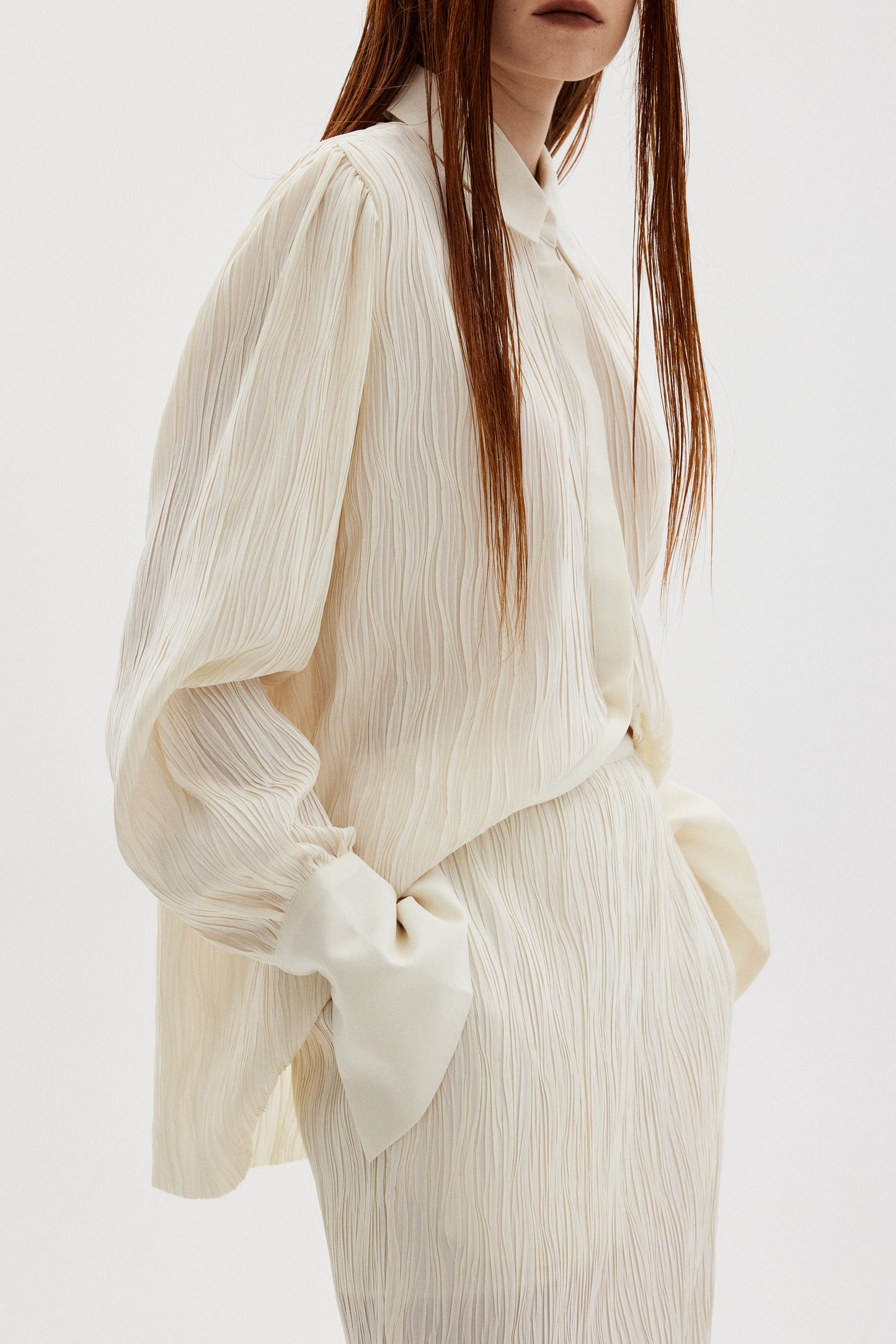 Oversized Plissé Shirt, Putty