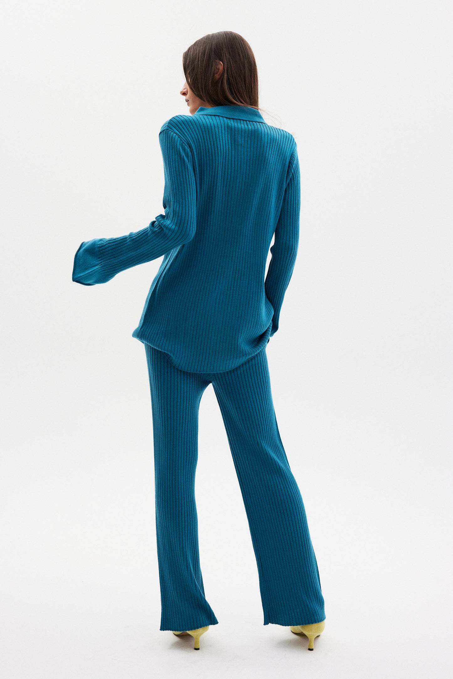 Flowy Rib Knit Cardigan & Pants Set, Bondi Blue