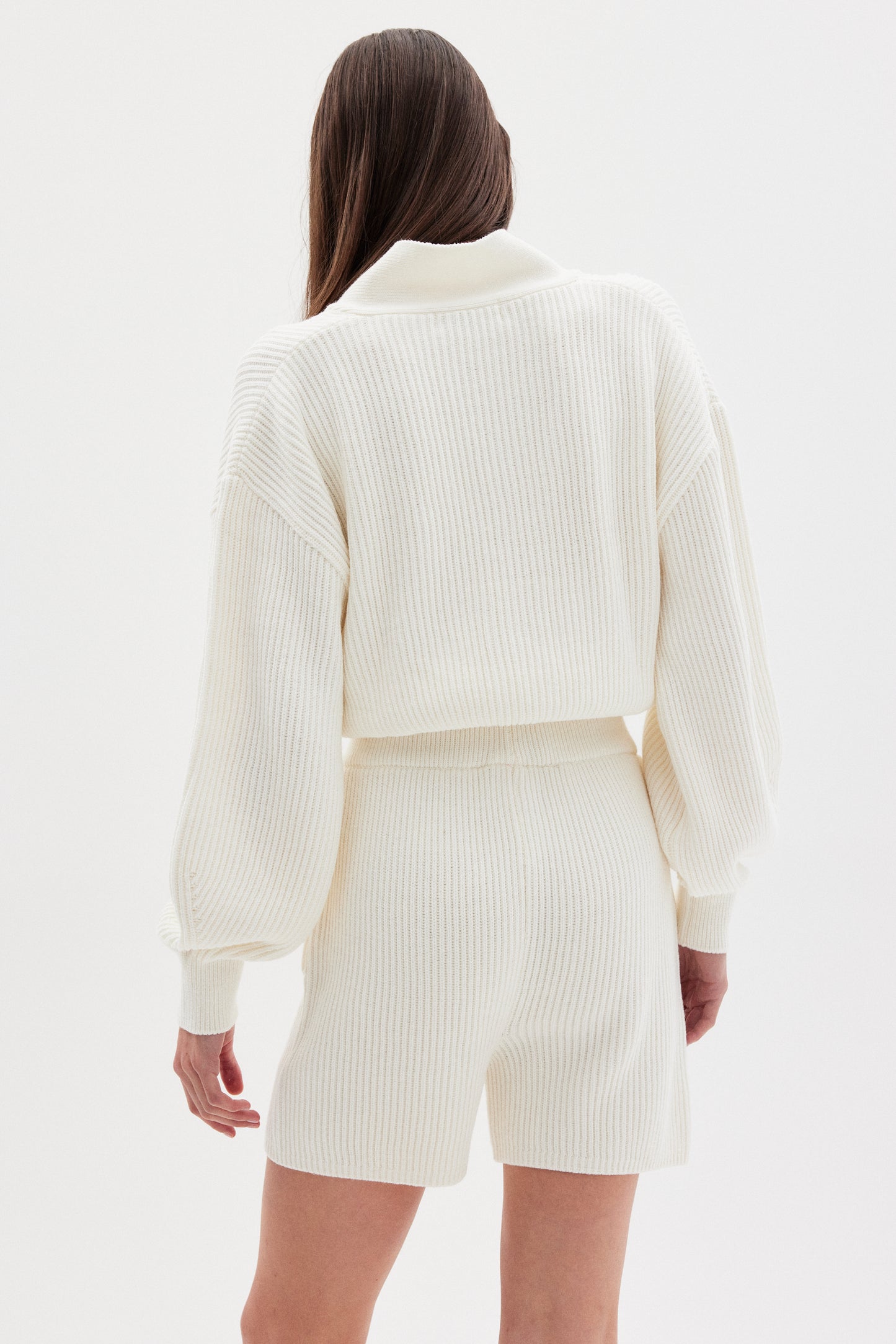 Extra Fine Wool Cardigan & Shorts Set, Cream