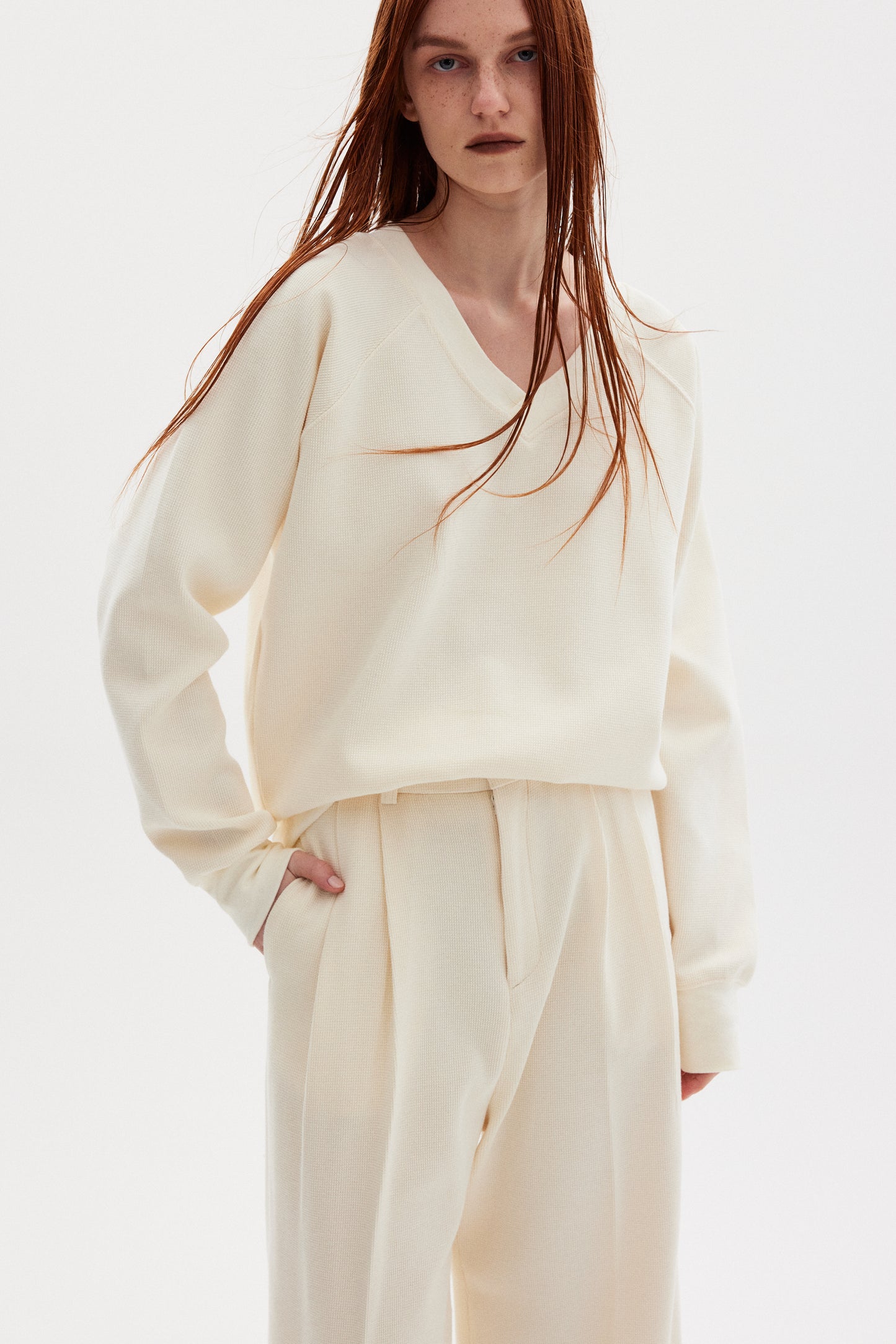 Waffle Weave Sweatshirt, Meringue