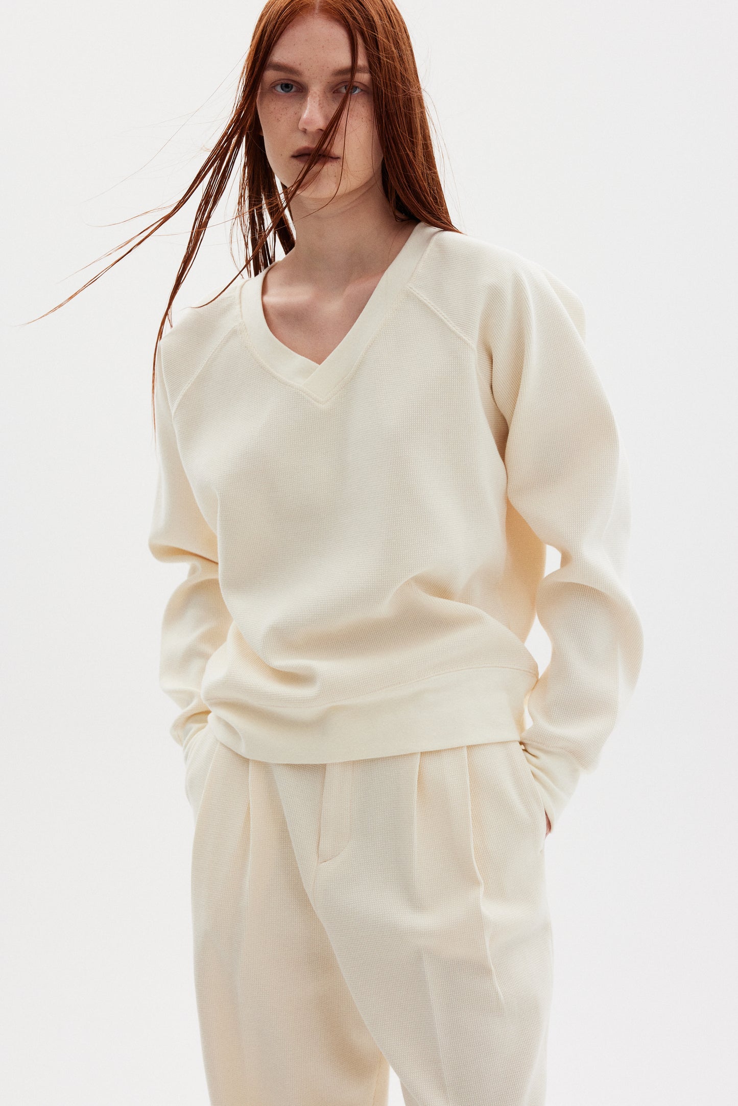 Waffle Weave Sweatshirt, Meringue
