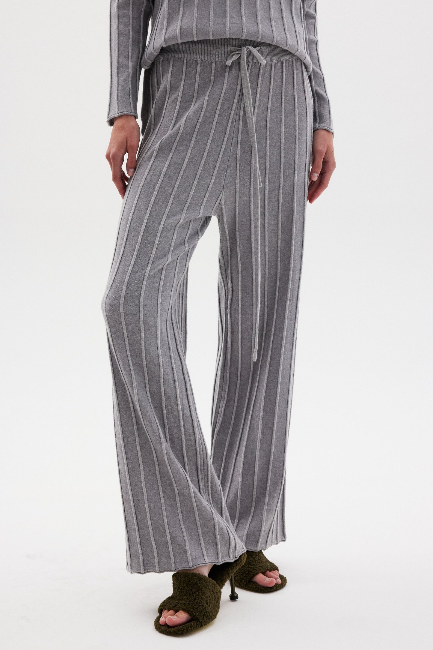 Rib Knit Polo & Lounge Pants Set, Cloud Grey