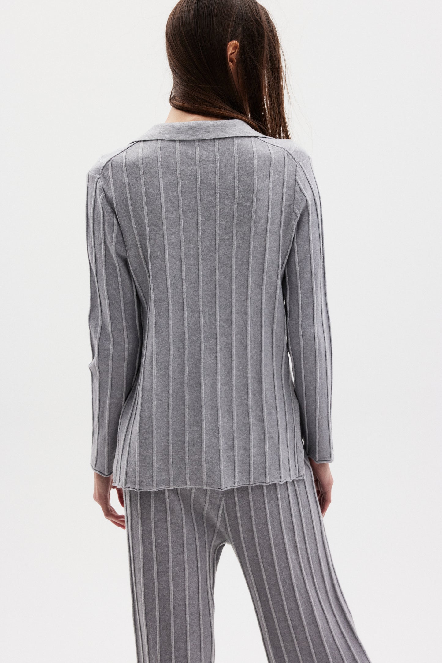 Rib Knit Polo & Lounge Pants Set, Cloud Grey