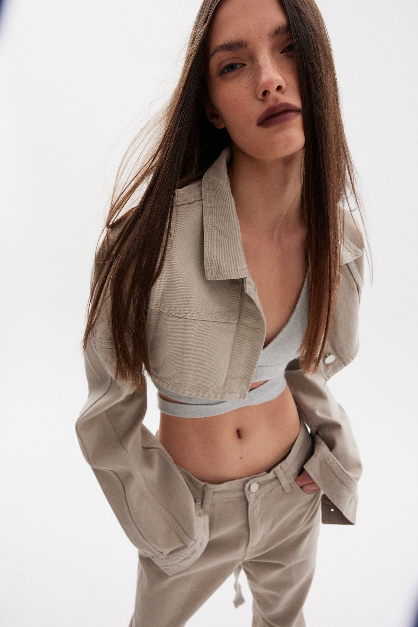 Cropped Denim Jacket, Bone