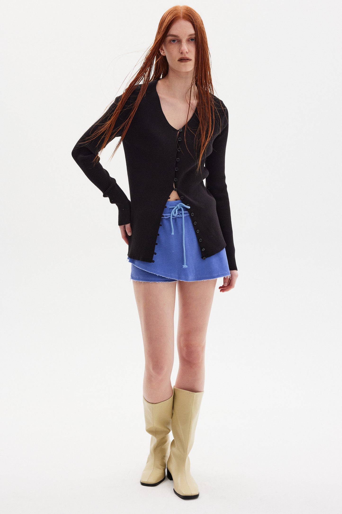 Loop Button Rib Cardigan, Black