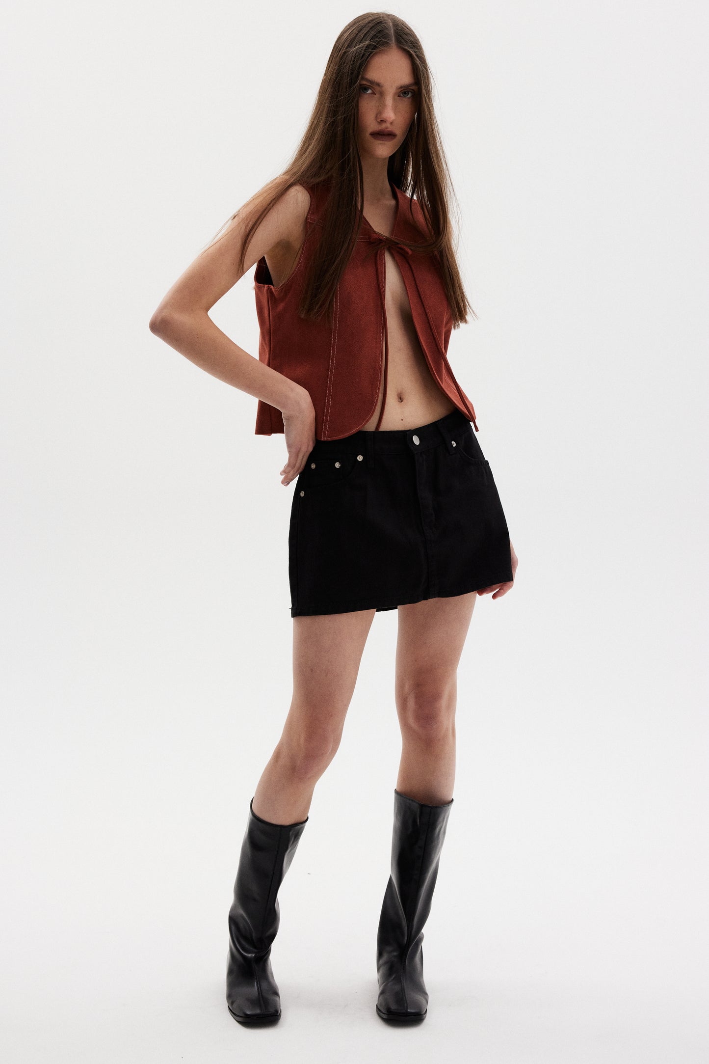 Low Rise Mini Denim Skirt, Black