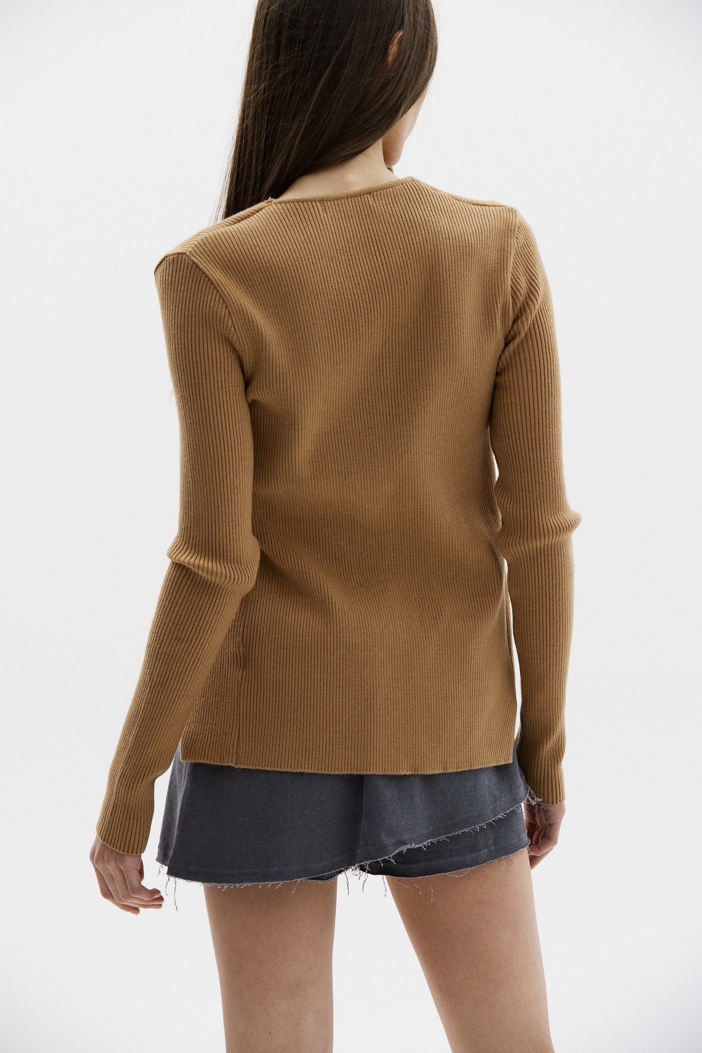Loop Button Rib Cardigan, Clay